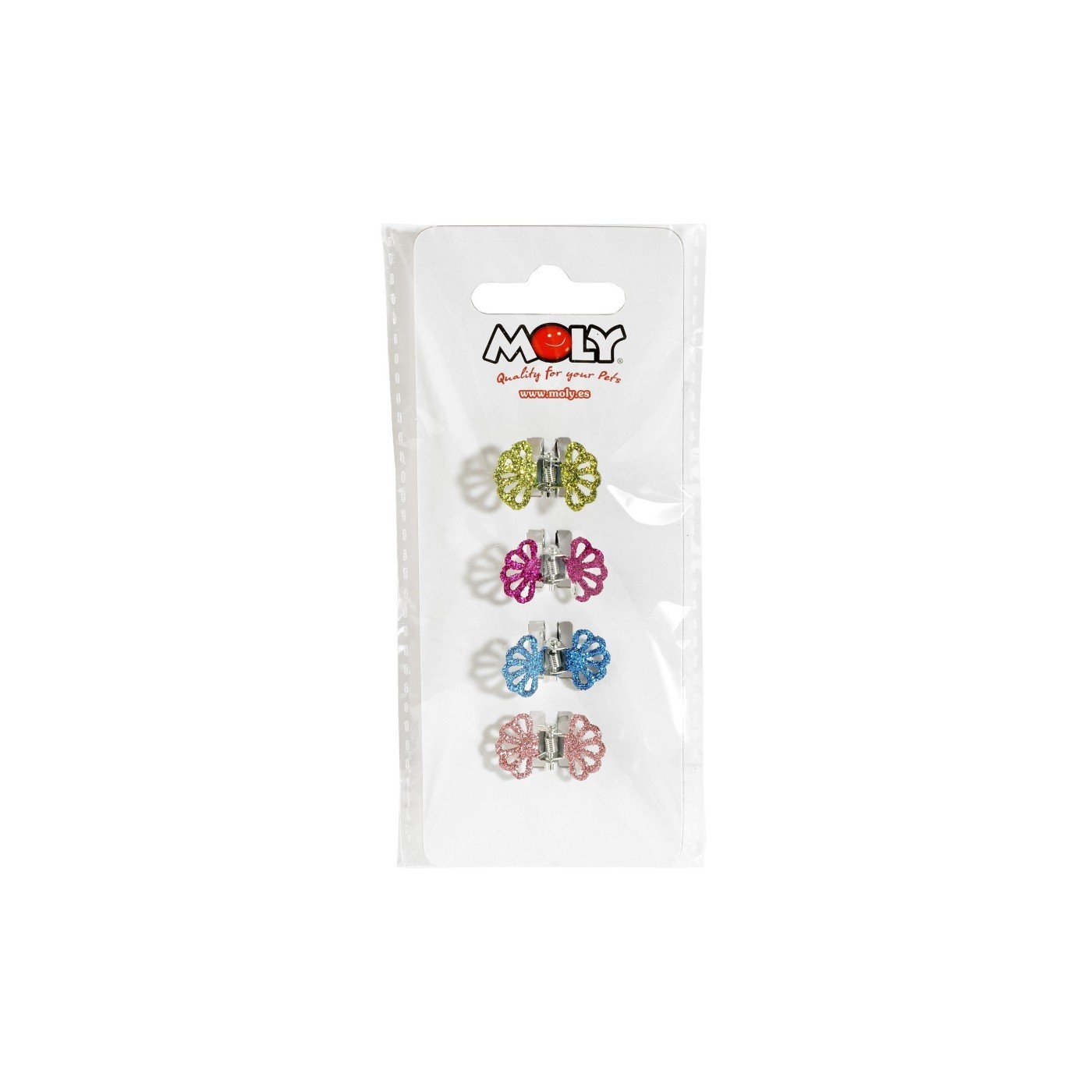 Expositor Moly con 4 Pinzas de Pelo para Perros | Accesorios Resistentes y Coloridos para Grooming