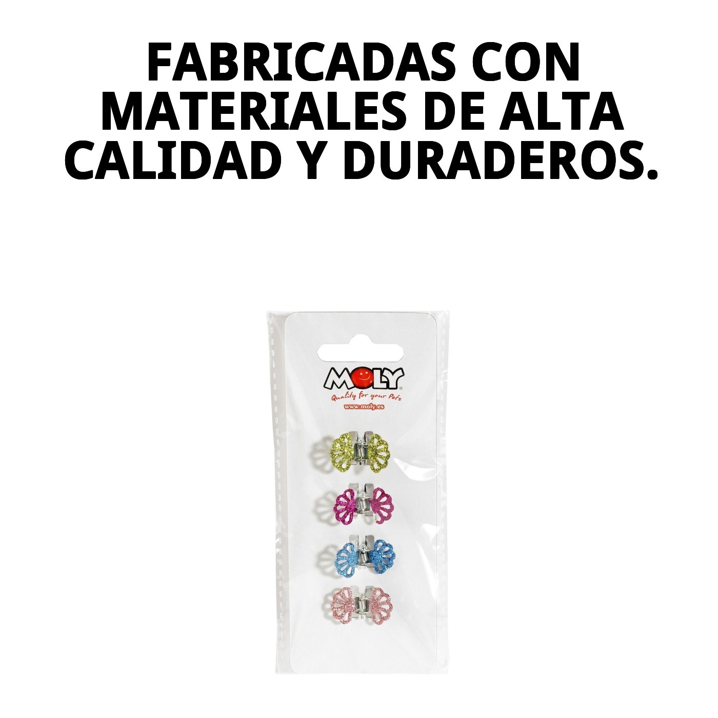 Expositor Moly con 4 Pinzas de Pelo para Perros | Accesorios Resistentes y Coloridos para Grooming