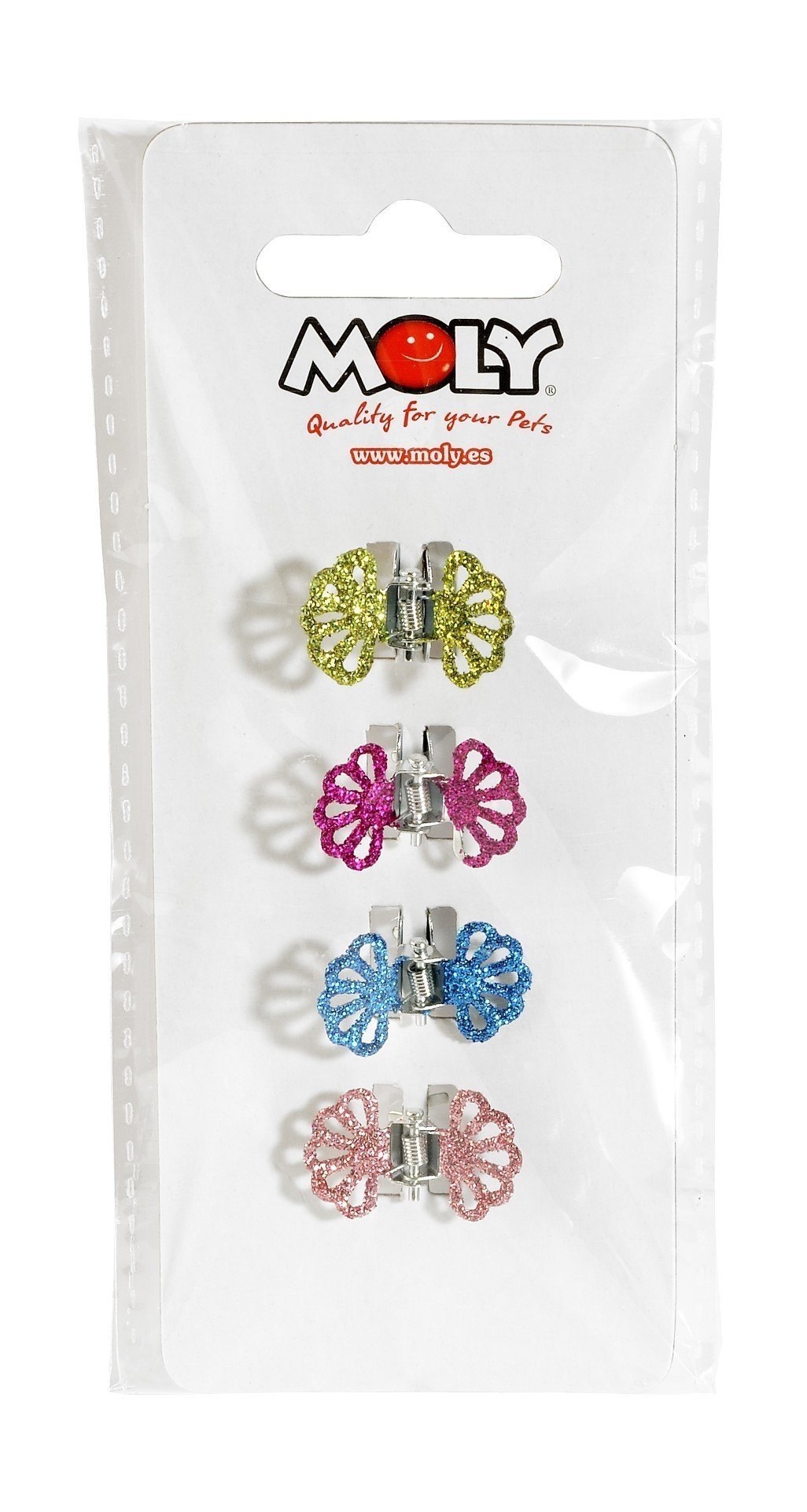 Expositor Moly con 4 Pinzas de Pelo para Perros | Accesorios Resistentes y Coloridos para Grooming