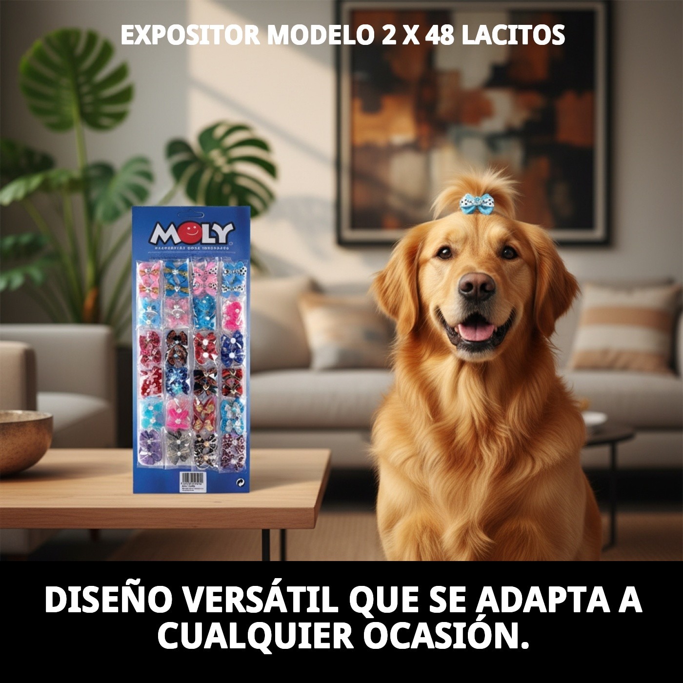 Expositor Moly Modelo 2 con 48 Lacitos | Accesorios de Peluquería Canina Coloridos y Resistentes