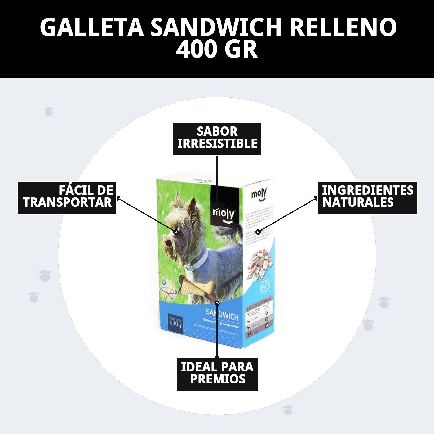 Galleta Sándwich Rellena 400 g | Snack Crujiente y Sabroso para Perros – Moly
