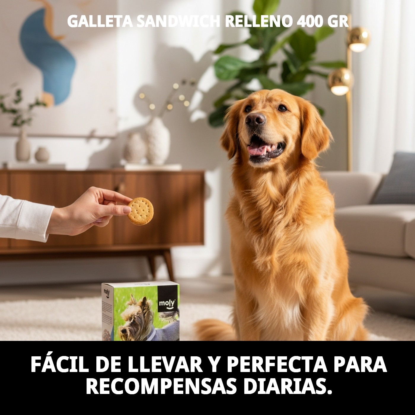 Galleta Sándwich Rellena 400 g | Snack Crujiente y Sabroso para Perros – Moly