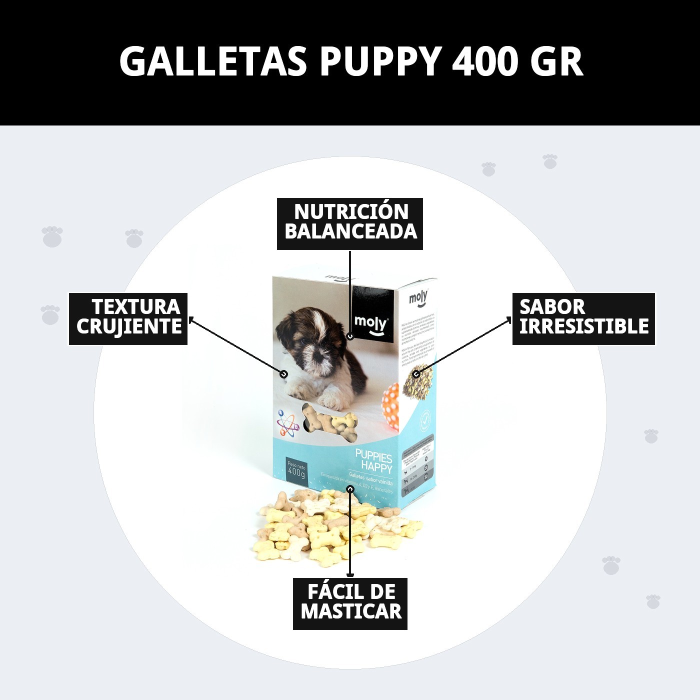 Galletas Puppy 400 g Moly | Snack Suave y Nutritivo para Cachorro