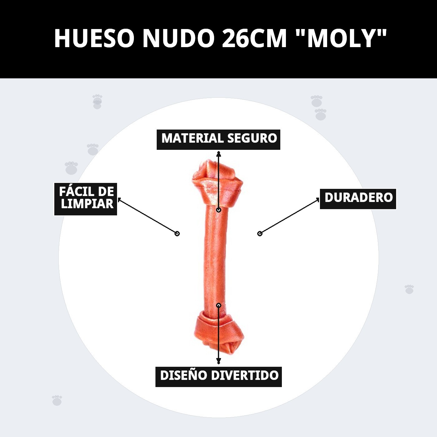 Hueso con Nudo 26 cm Moly | Snack Natural y Resistente para Perros Medianos y Grandes