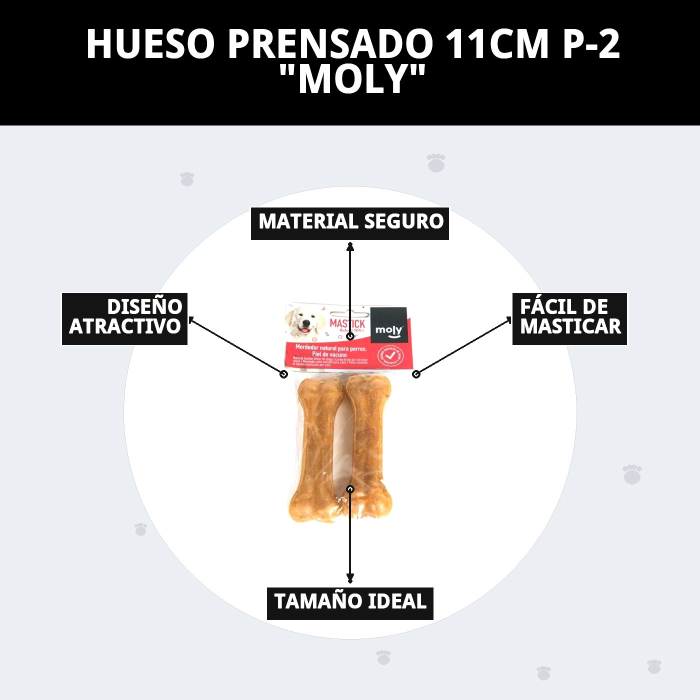 Hueso Prensado 11 cm P-2 Moly | Snack Natural y Duradero para Perros Pequeños y Medianos