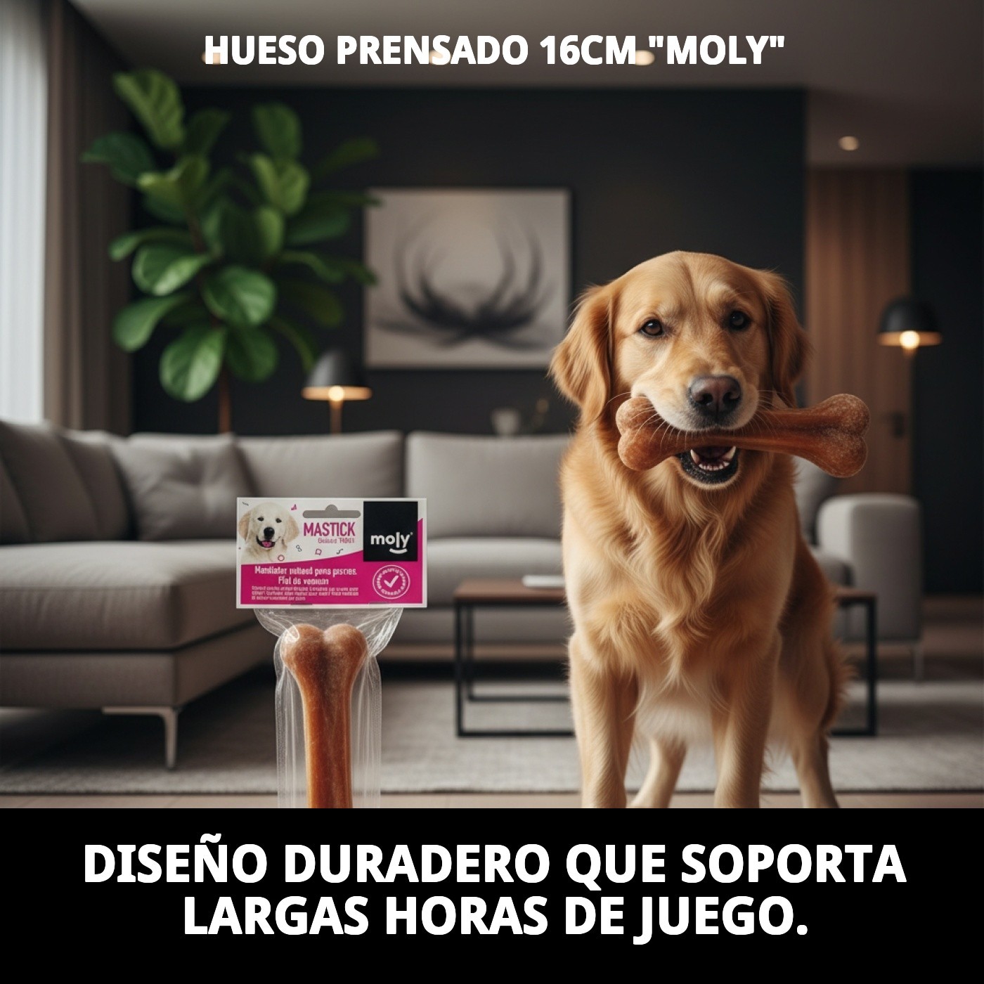Hueso Prensado 16 cm Moly | Snack Natural y Duradero para Perros de Tamaño Medio