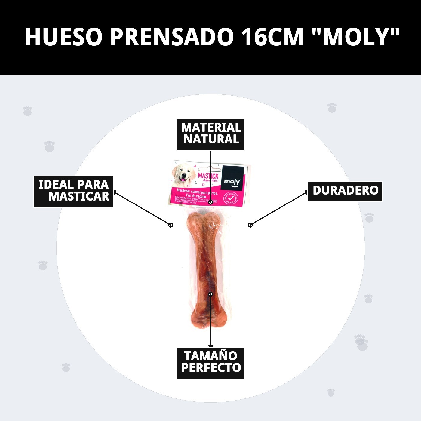 Hueso Prensado 16 cm Moly | Snack Natural y Duradero para Perros de Tamaño Medio