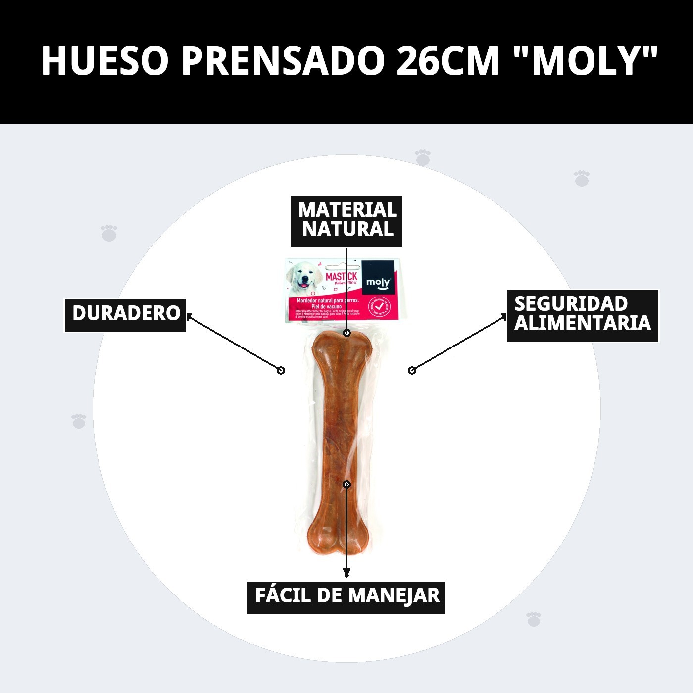 Hueso Prensado 26 cm Moly | Snack Natural y Resistente para Perros Medianos y Grandes