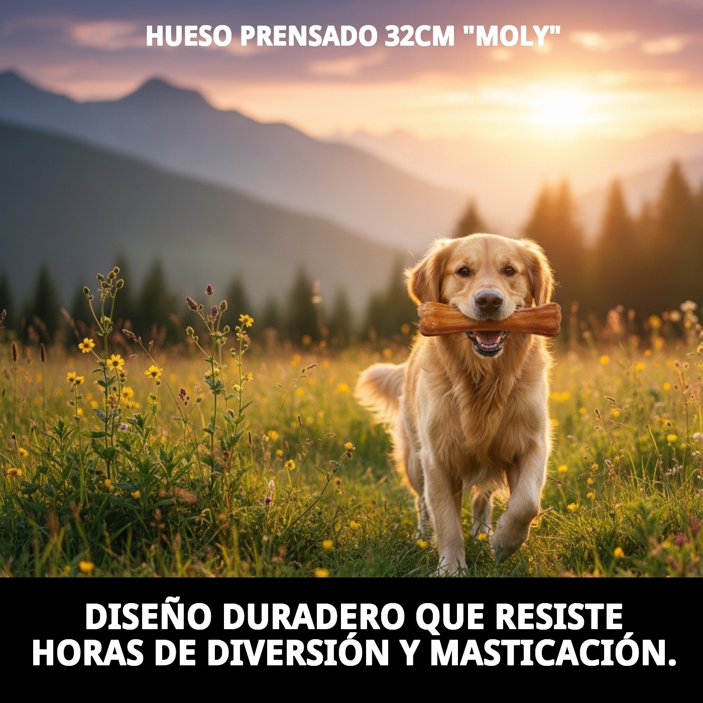 Hueso Prensado 32 cm Moly | Masticación Duradera y 100% Natural para Perros Medianamente Grandes