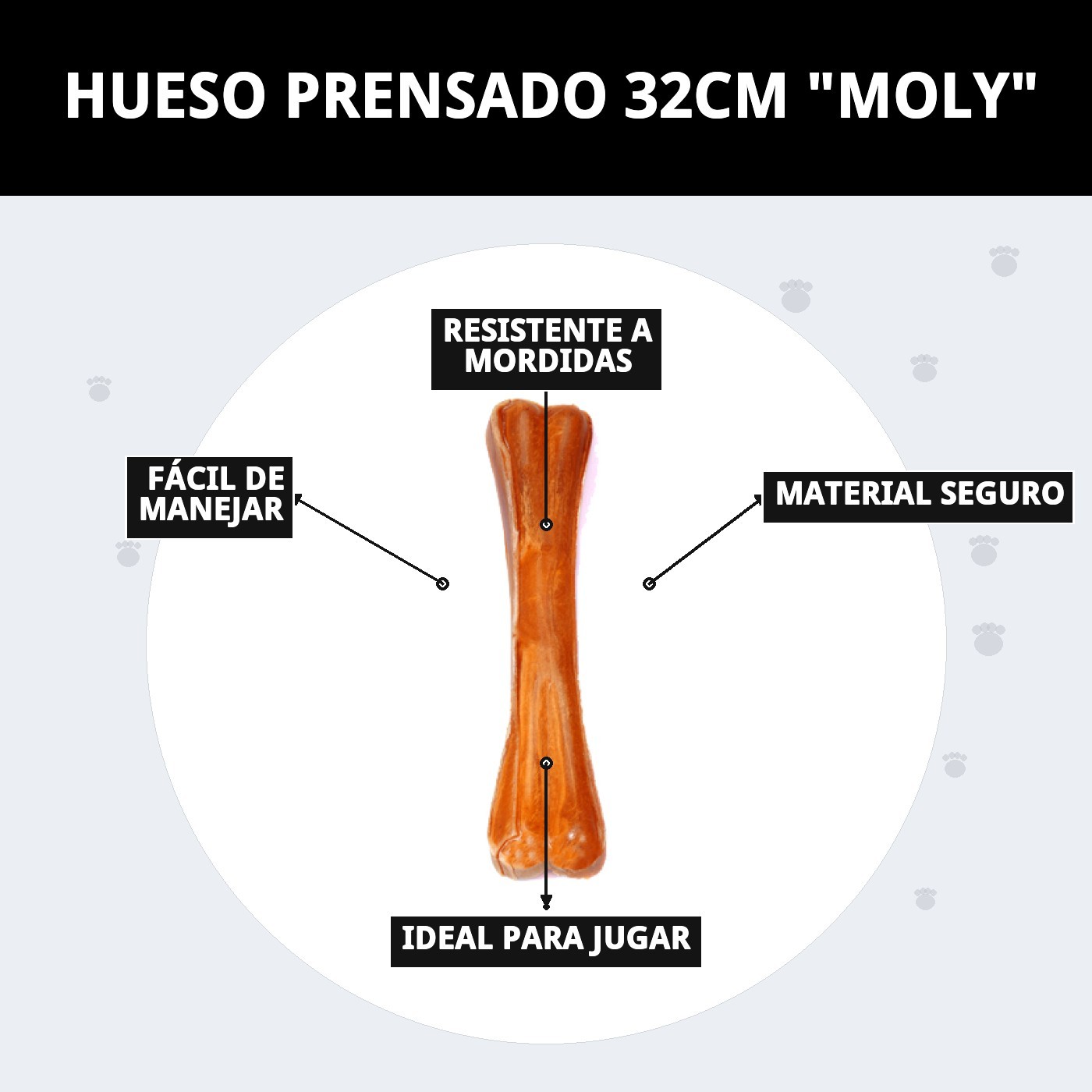 Hueso Prensado 32 cm Moly | Masticación Duradera y 100% Natural para Perros Medianamente Grandes