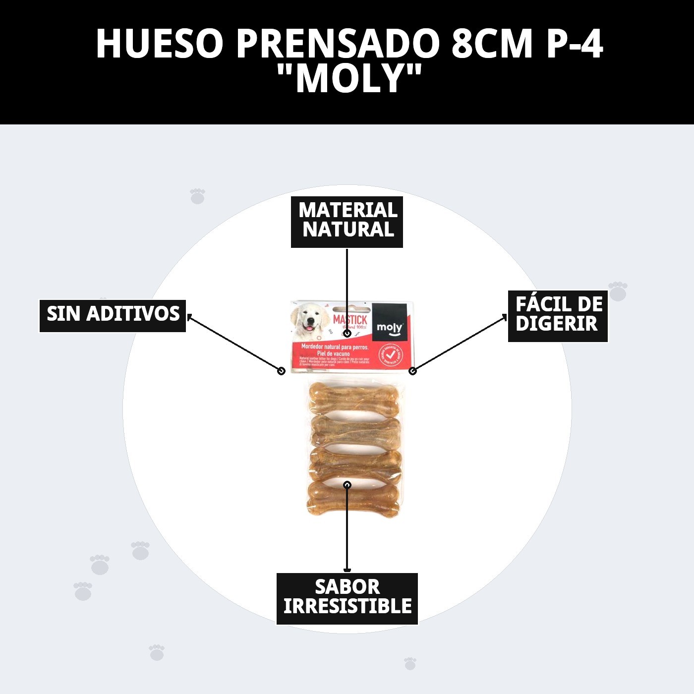 Hueso Prensado 8 cm P-4 Moly | Snack Natural y Duradero para Perros Pequeños