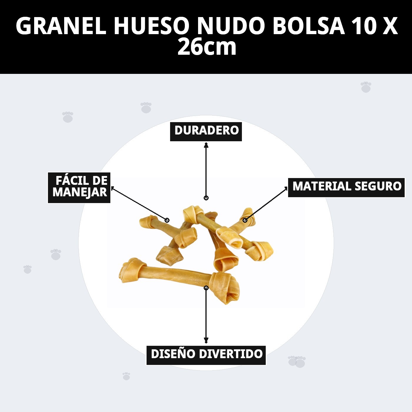 Huesos con Nudo 26 cm en Bolsa de 10 Unidades | Snack Natural y Resistente para Perros – Moly