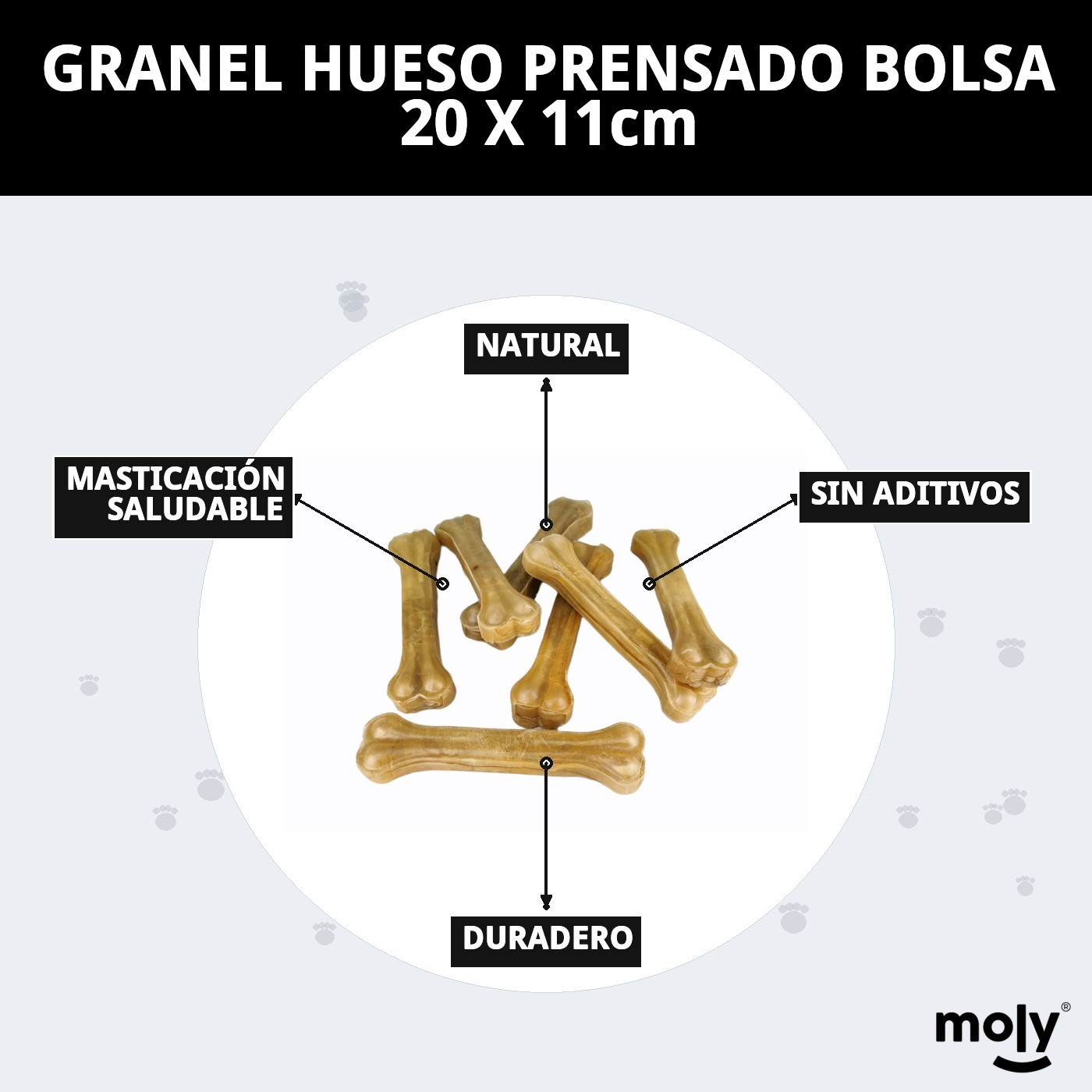 Huesos Prensados 11 cm en Bolsa de 20 Unidades | Snack Natural para Perros Pequeños – Moly