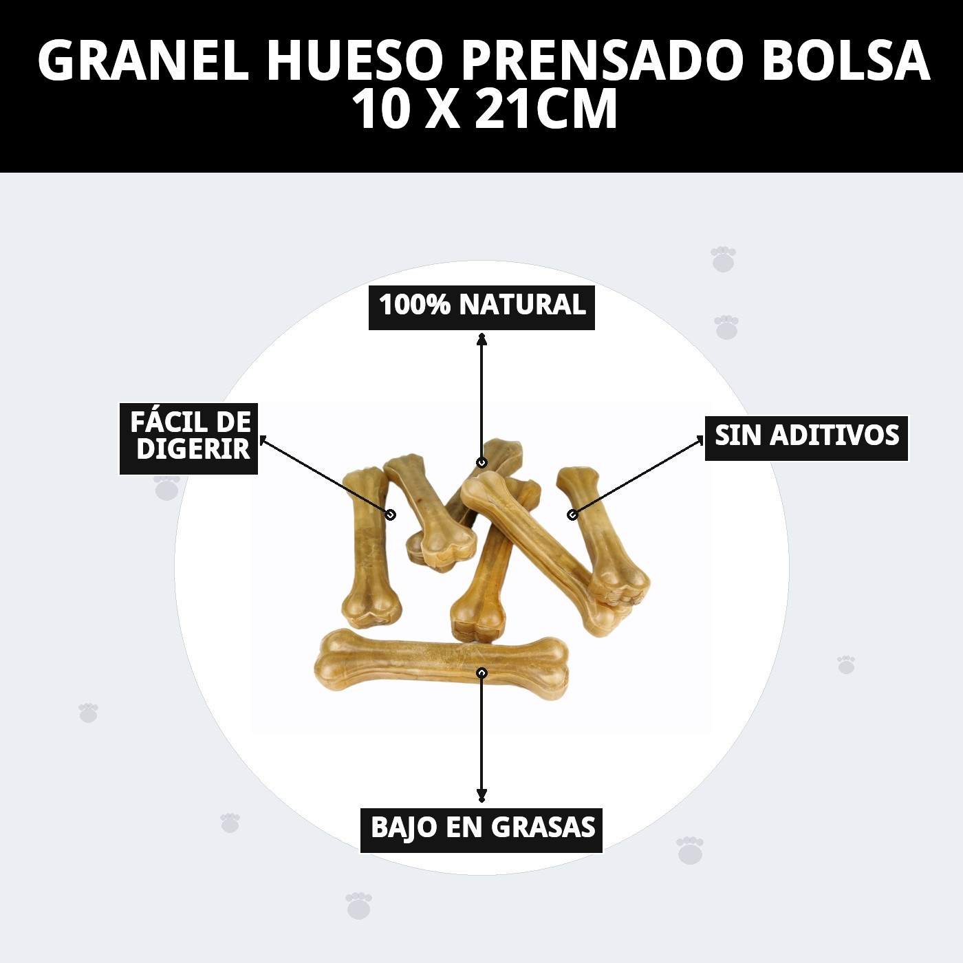 Huesos Prensados 21 cm en Bolsa de 10 Unidades | Snack Natural para Perros Medianos – Moly