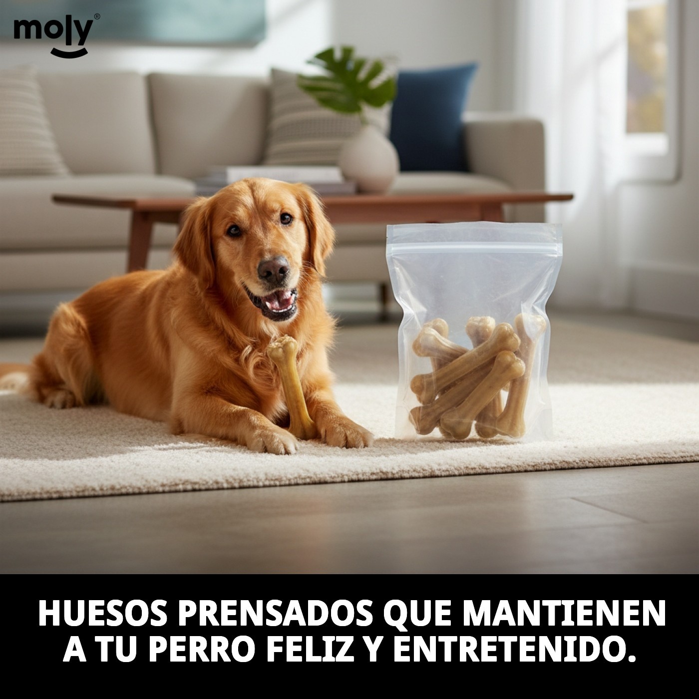 Huesos Prensados 26 cm en Bolsa de 10 Unidades | Snack Natural y Resistente para Perros – Moly