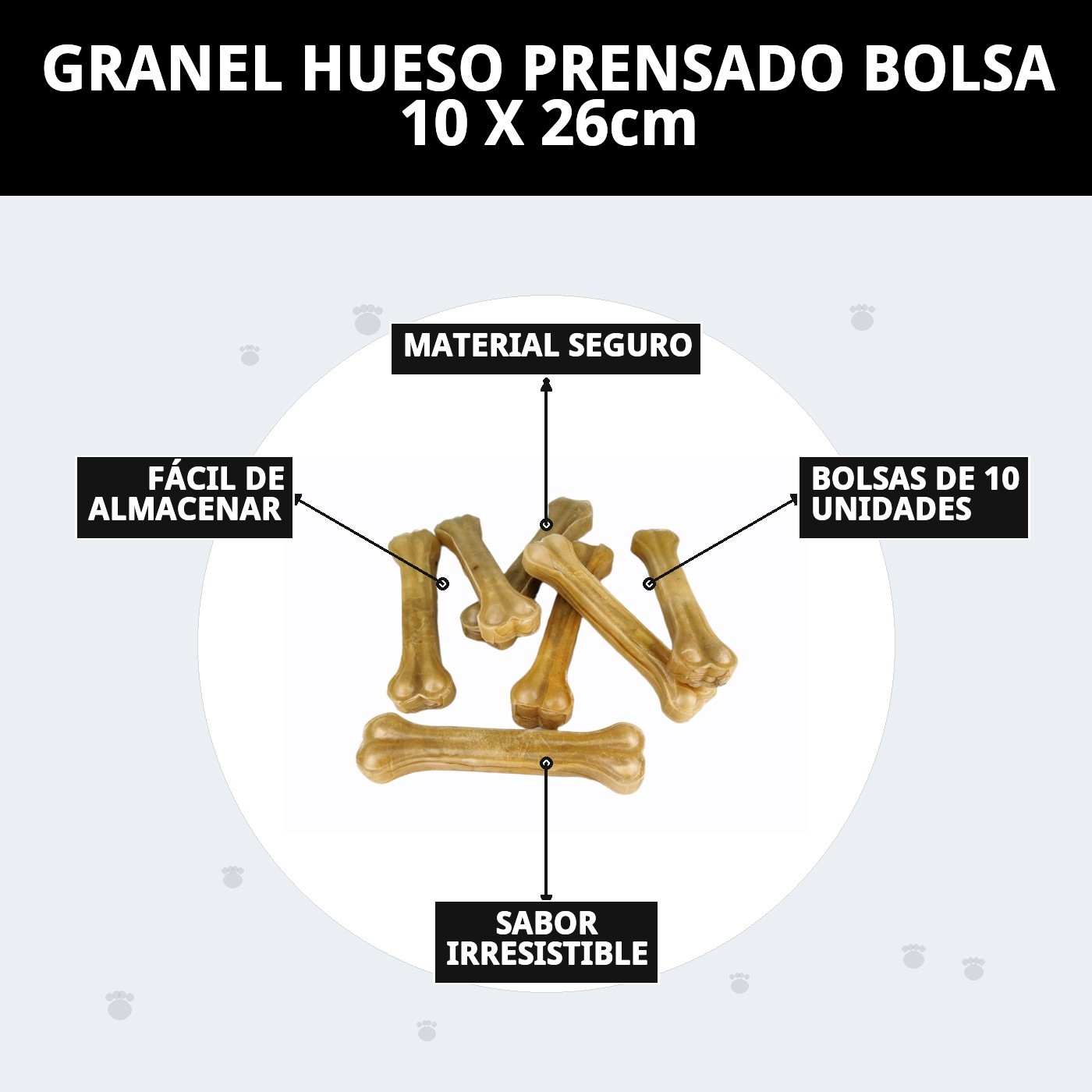 Huesos Prensados 26 cm en Bolsa de 10 Unidades | Snack Natural y Resistente para Perros – Moly