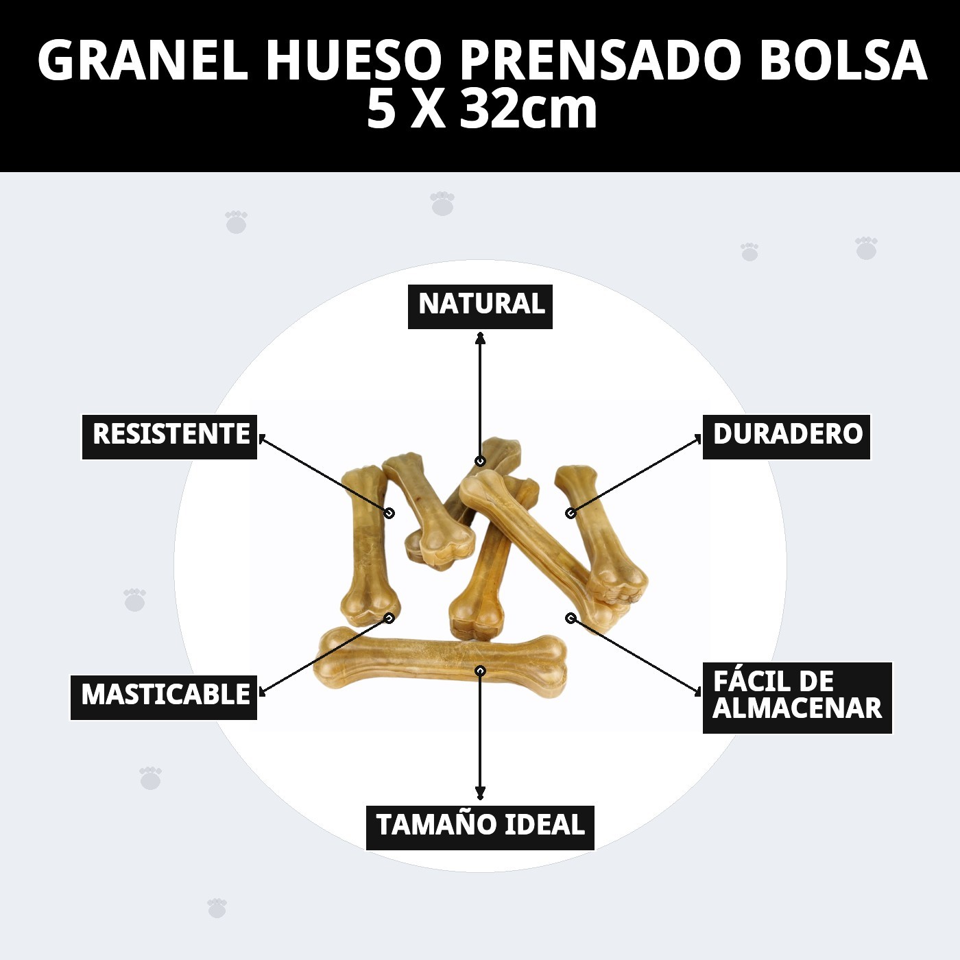 Huesos Prensados 32 cm en Bolsa de 5 Unidades | Granel Natural para Perros Grandes – Moly