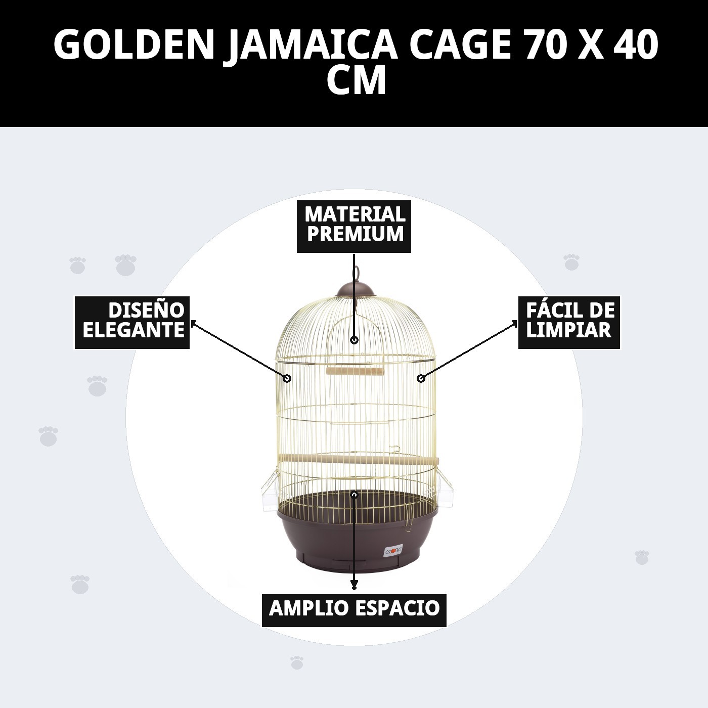 JAULA JAMAICA DORADA 70 X 40 CM.