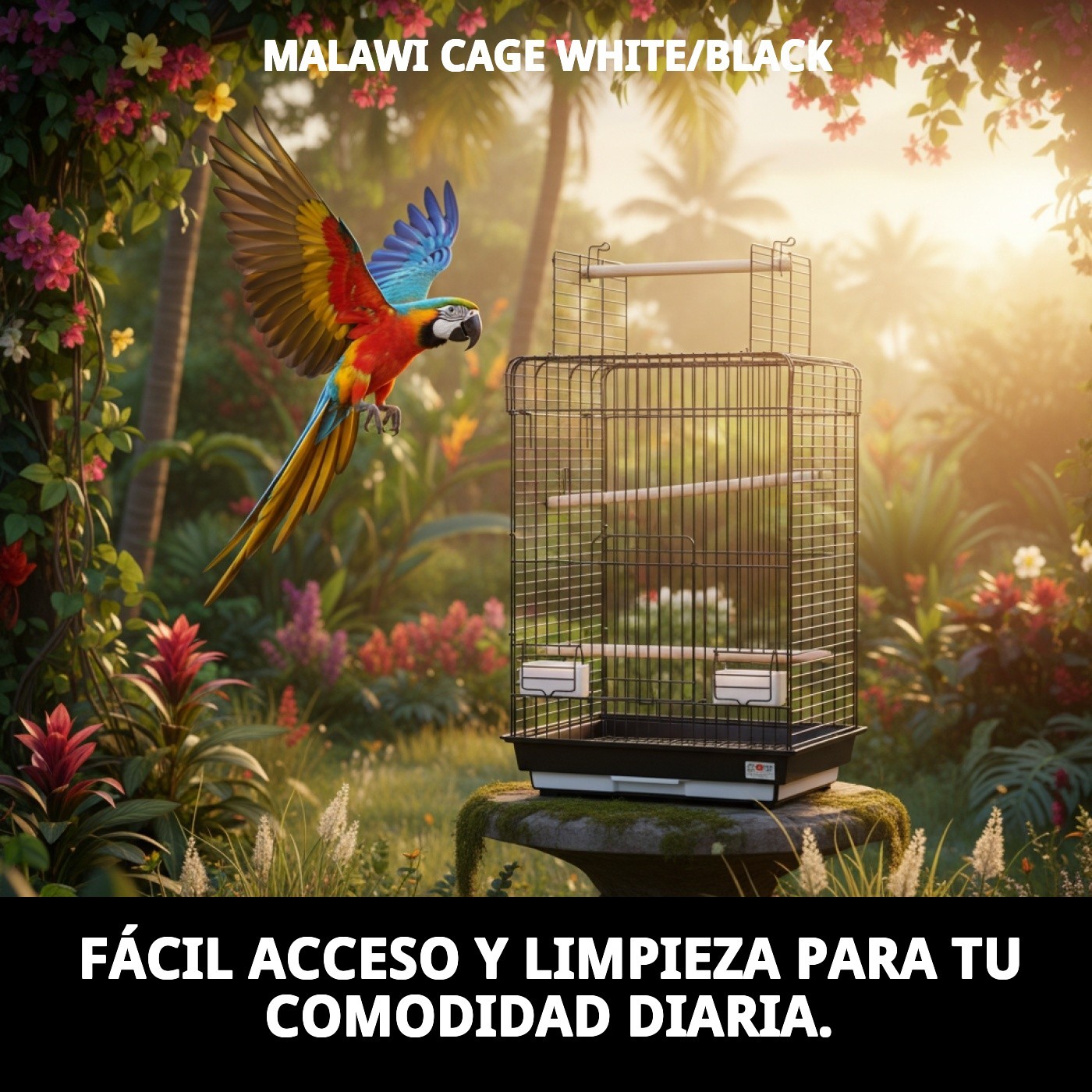 JAULA MALAWI BLANCA/NEGRA 52X41X78 CM