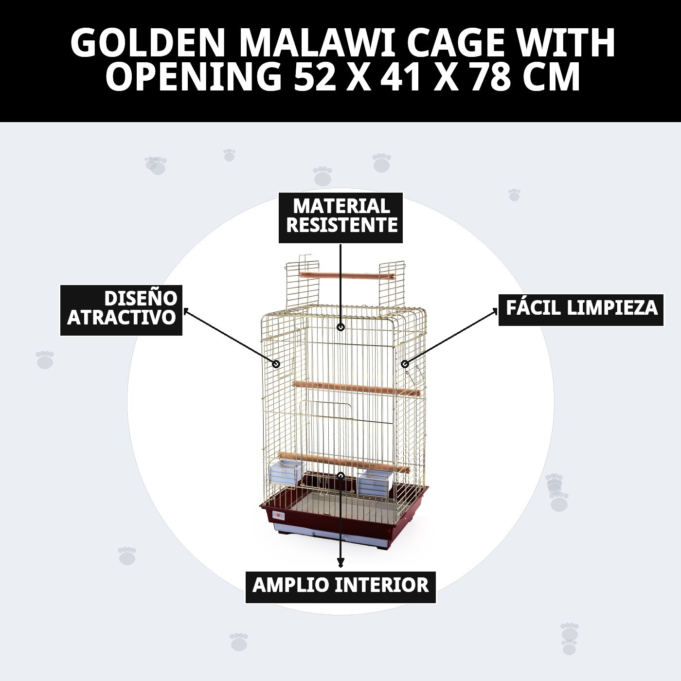 JAULA MALAWI DORADA C/APER 52 X 41 X 78