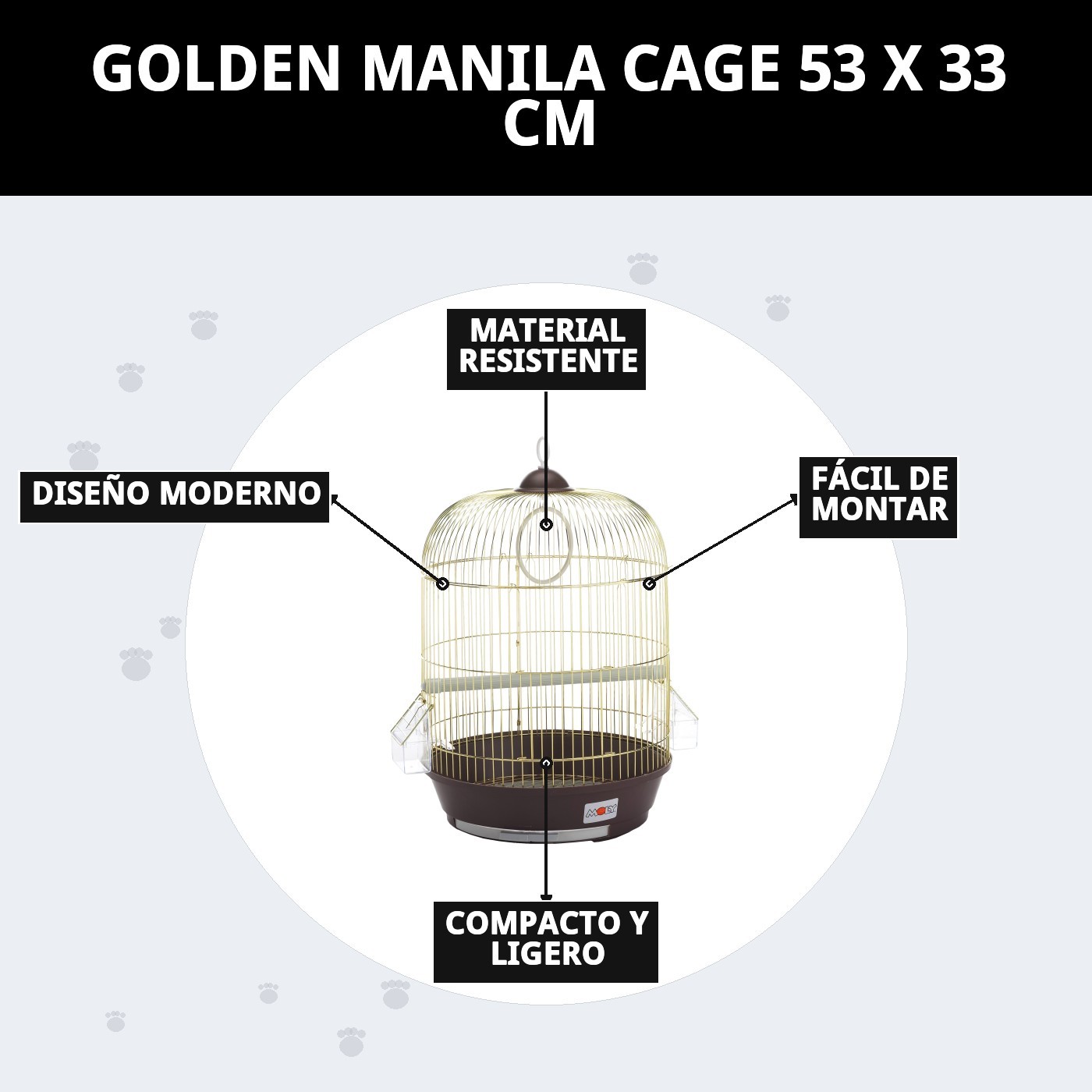 JAULA MANILA DORADA 53 X 33 CM.