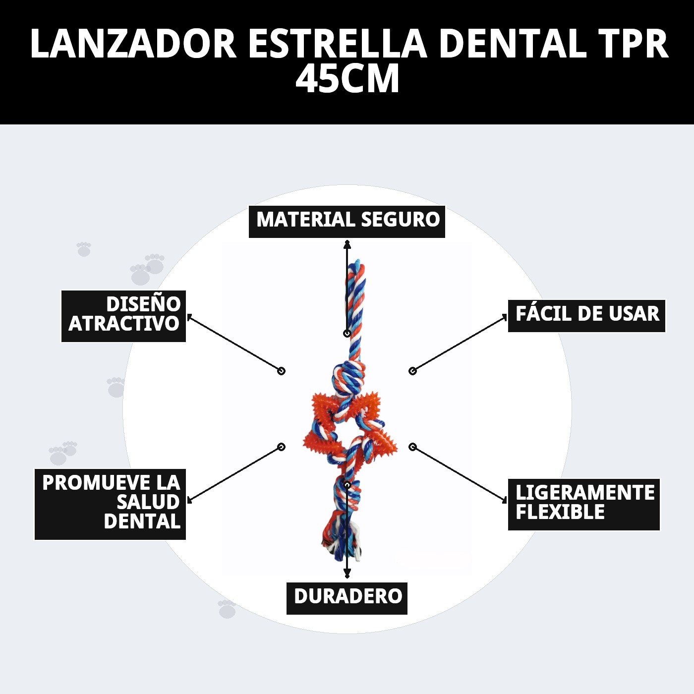 Juguete Lanzador Estrella Dental TPR 45 cm Moly | Juguete Resistente y Limpia Dientes para Perros