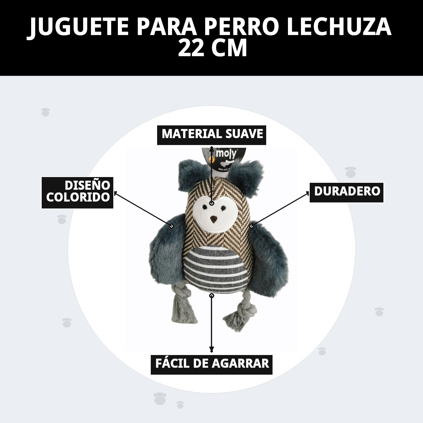 Juguete Lechuza para Perros 22 cm Moly | Peluche Suave con Sonido y Estimulación Sensorial