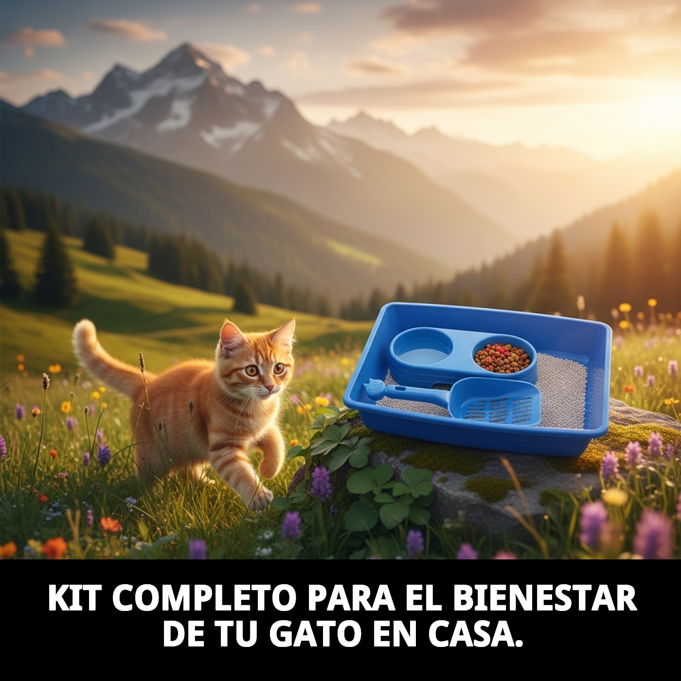 KIT PARA GATO BANDEJA/COMEDERO/PALA 37X26
