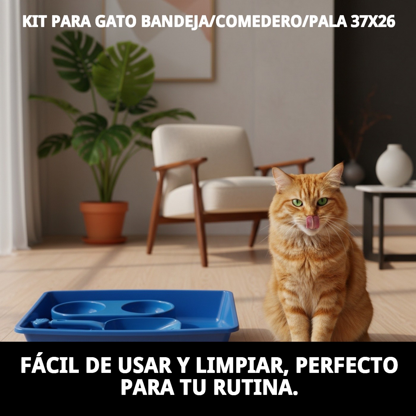 KIT PARA GATO BANDEJA/COMEDERO/PALA 37X26