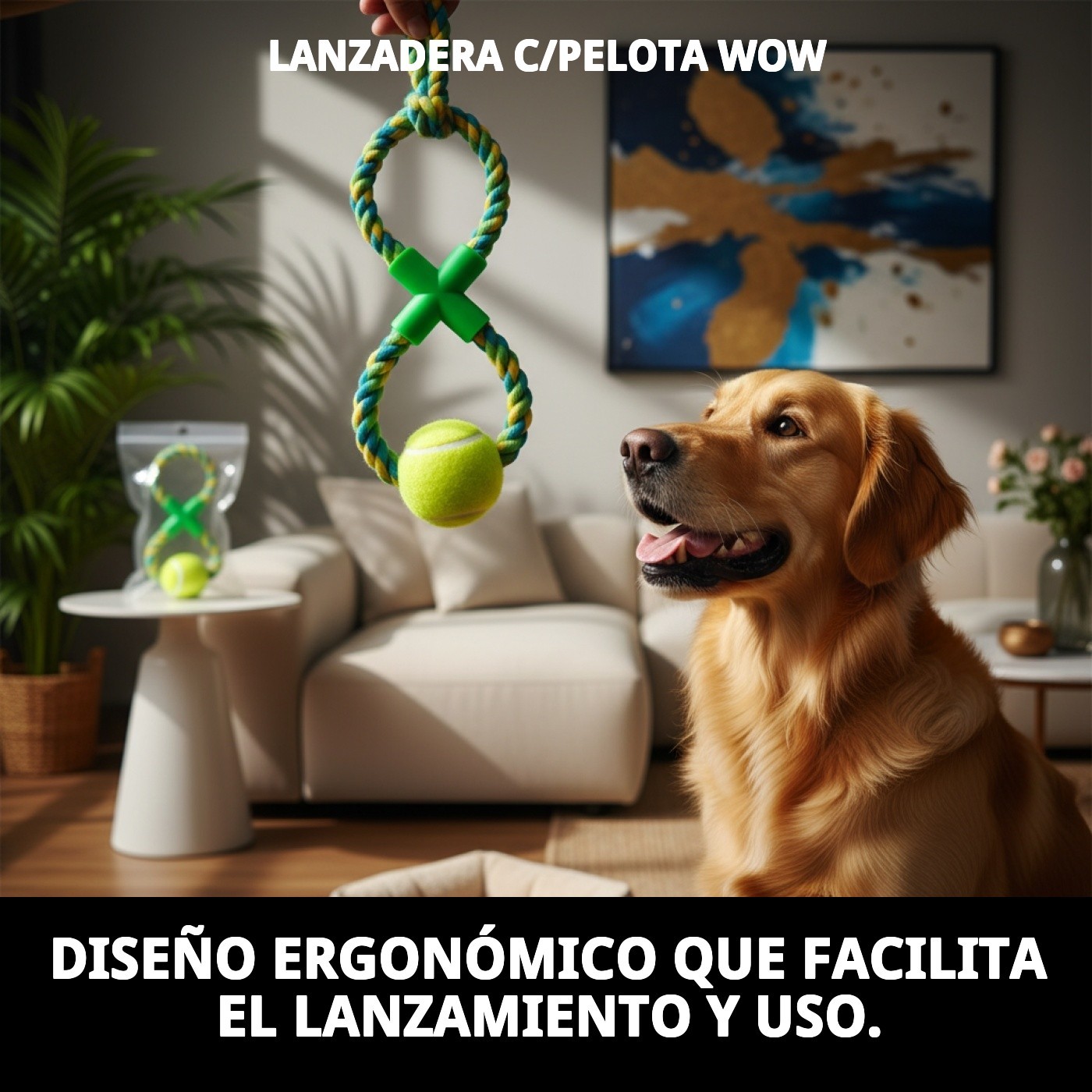 Lanzadera con Pelota de Tenis WOW Moly | Juguete para Lanzar Más Lejos y Divertir a tu Perro