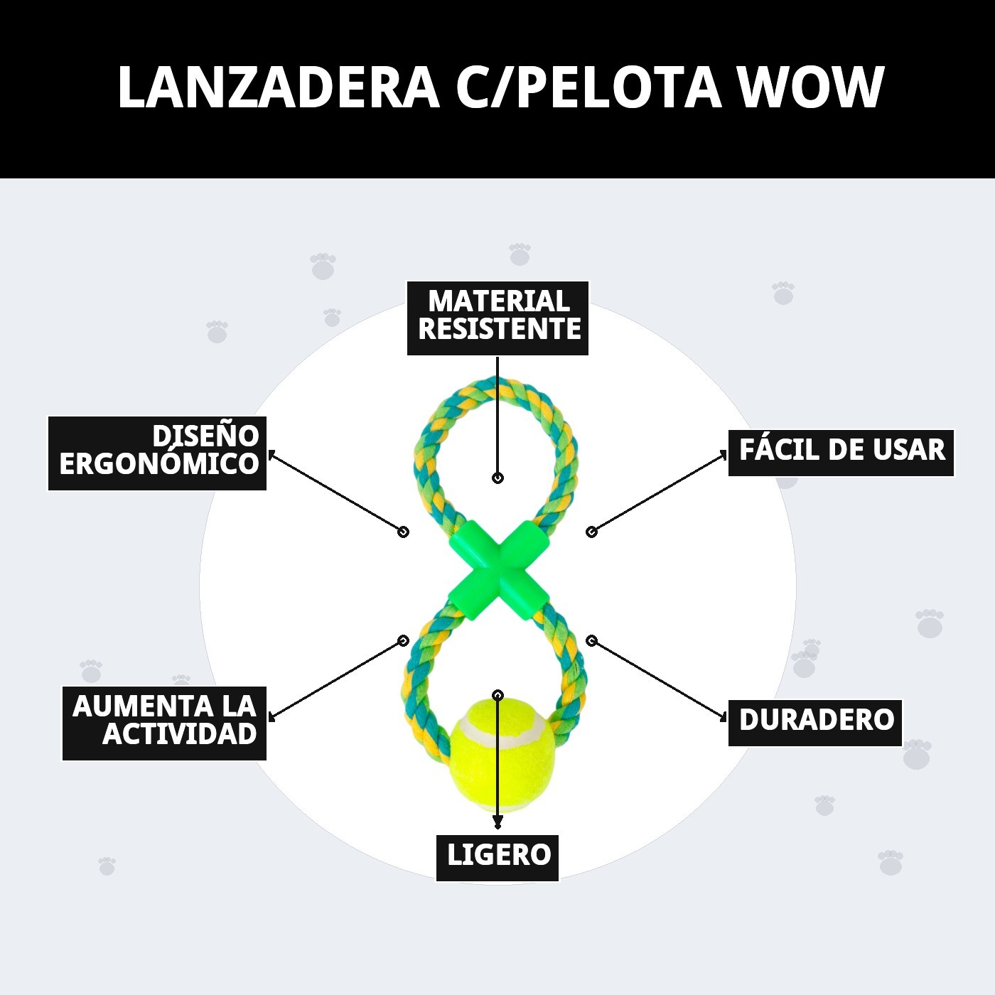 Lanzadera con Pelota de Tenis WOW Moly | Juguete para Lanzar Más Lejos y Divertir a tu Perro