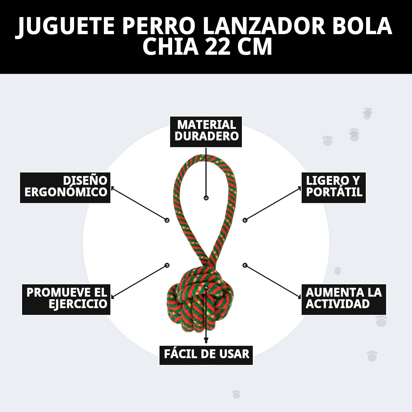 Lanzador Bola Chia 22 cm Moly | Juguete para Perros Activos con Pelota Resistente