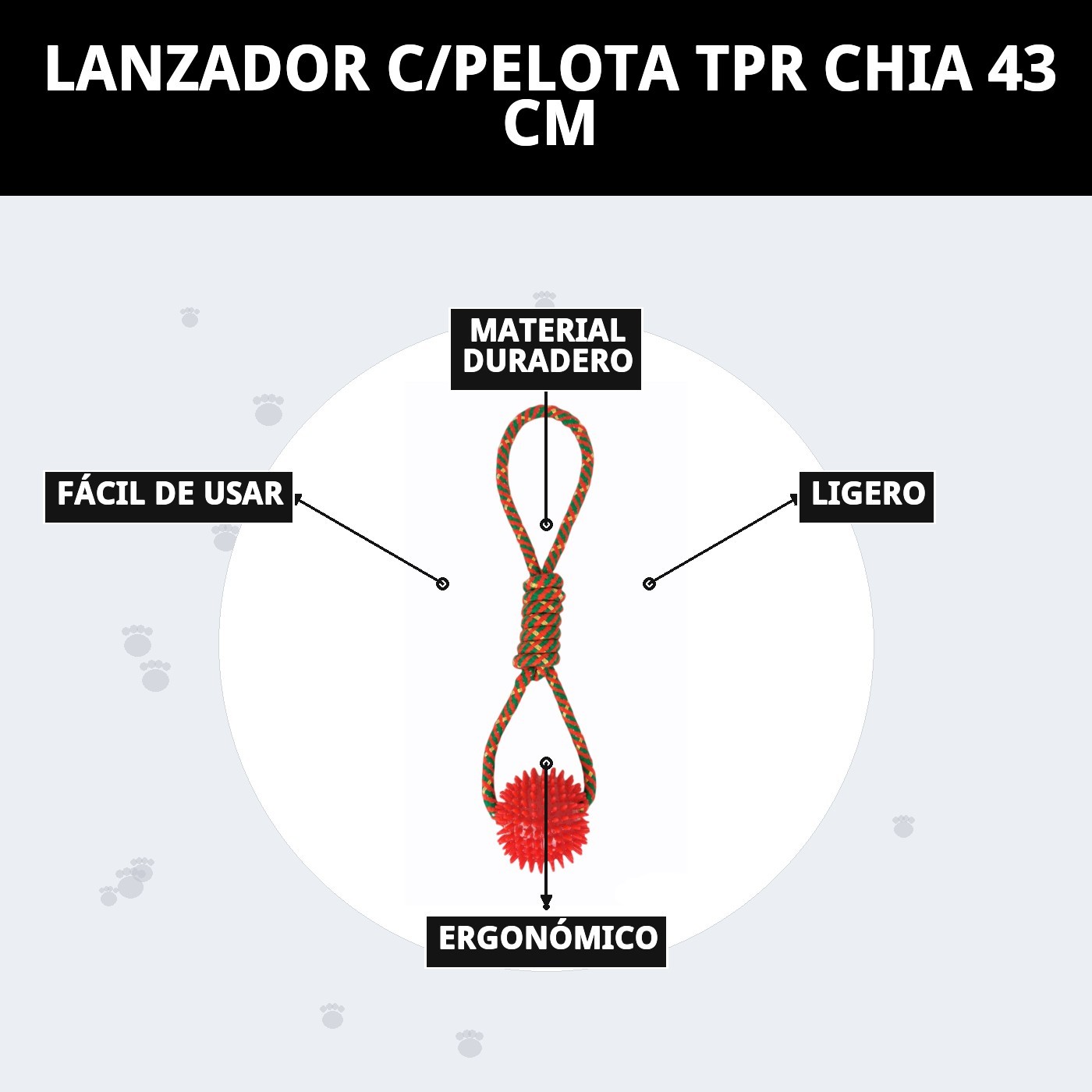 Lanzador con Pelota TPR Chia 43 cm Moly | Juguete Resistente para Lanzar, Morder y Jugar al Aire Libre