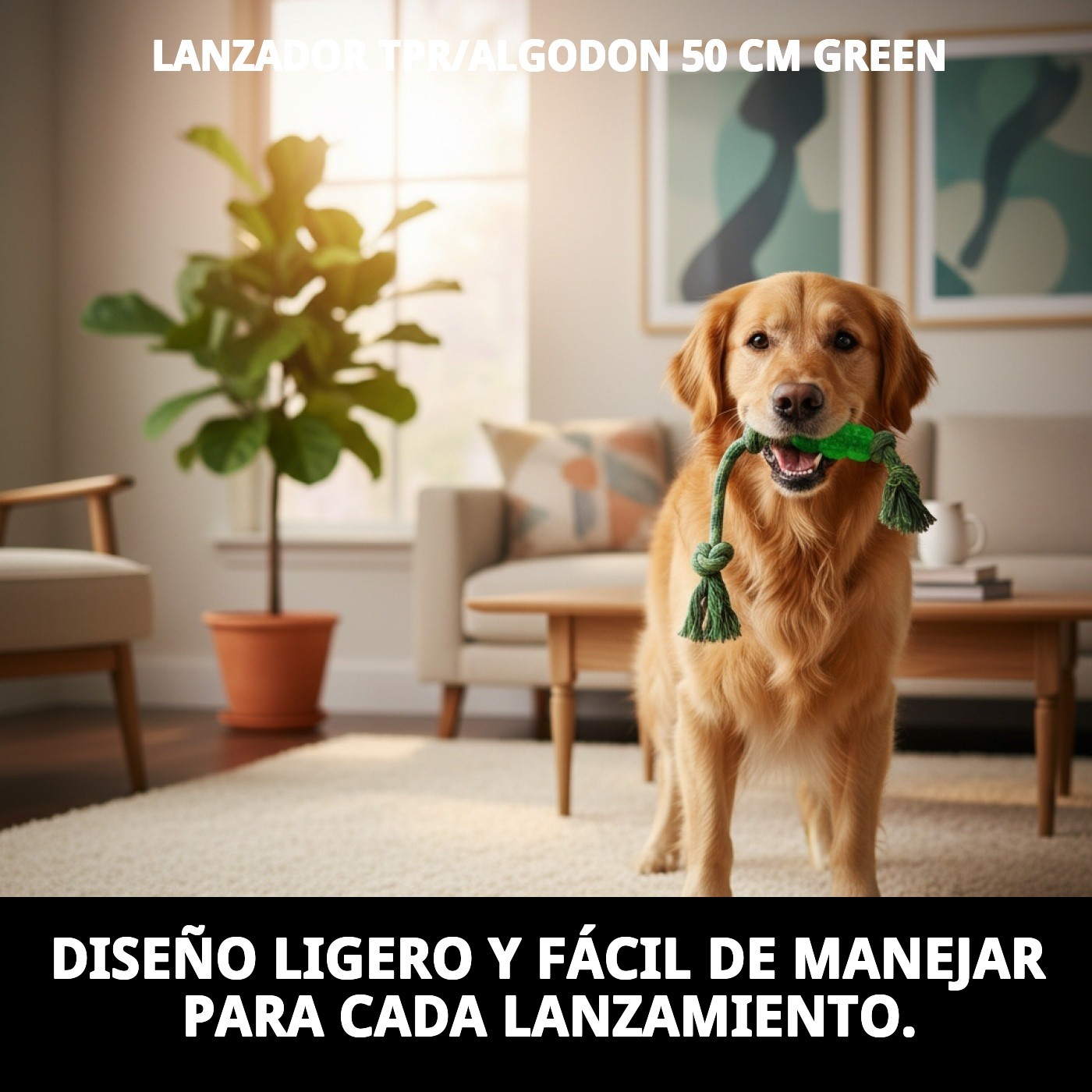 Lanzador TPR/Algodón 50 cm Green Moly | Juguete Resistente para Lanzar, Tirar y Morde