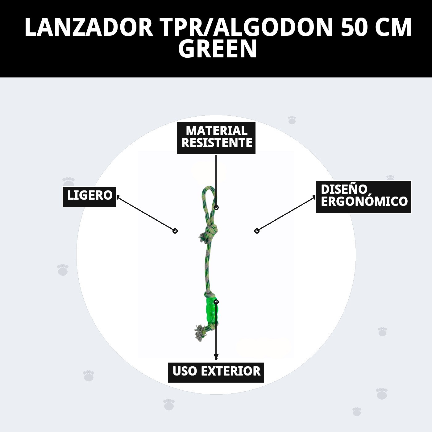 Lanzador TPR/Algodón 50 cm Green Moly | Juguete Resistente para Lanzar, Tirar y Morde