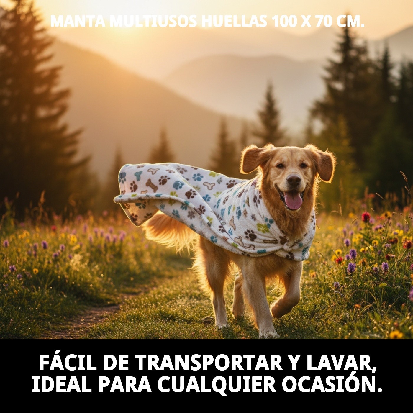 MANTA MULTIUSOS HUELLAS 100 X 70 CM.