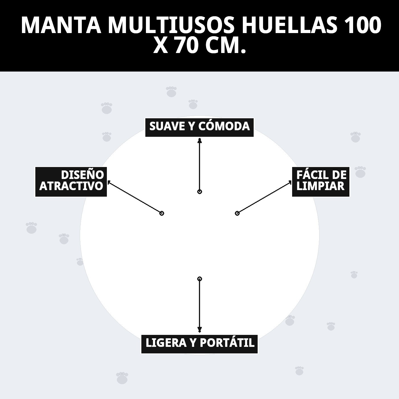 MANTA MULTIUSOS HUELLAS 100 X 70 CM.