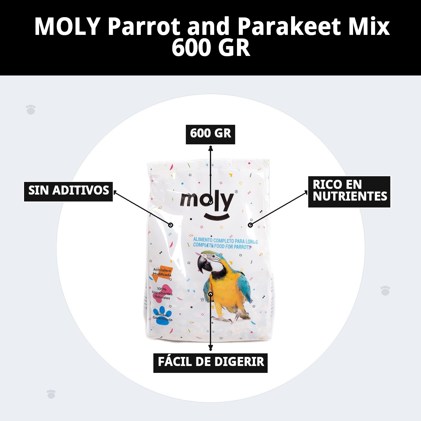 MIXTURA LOROS Y COTORRAS MOLY 600 GR