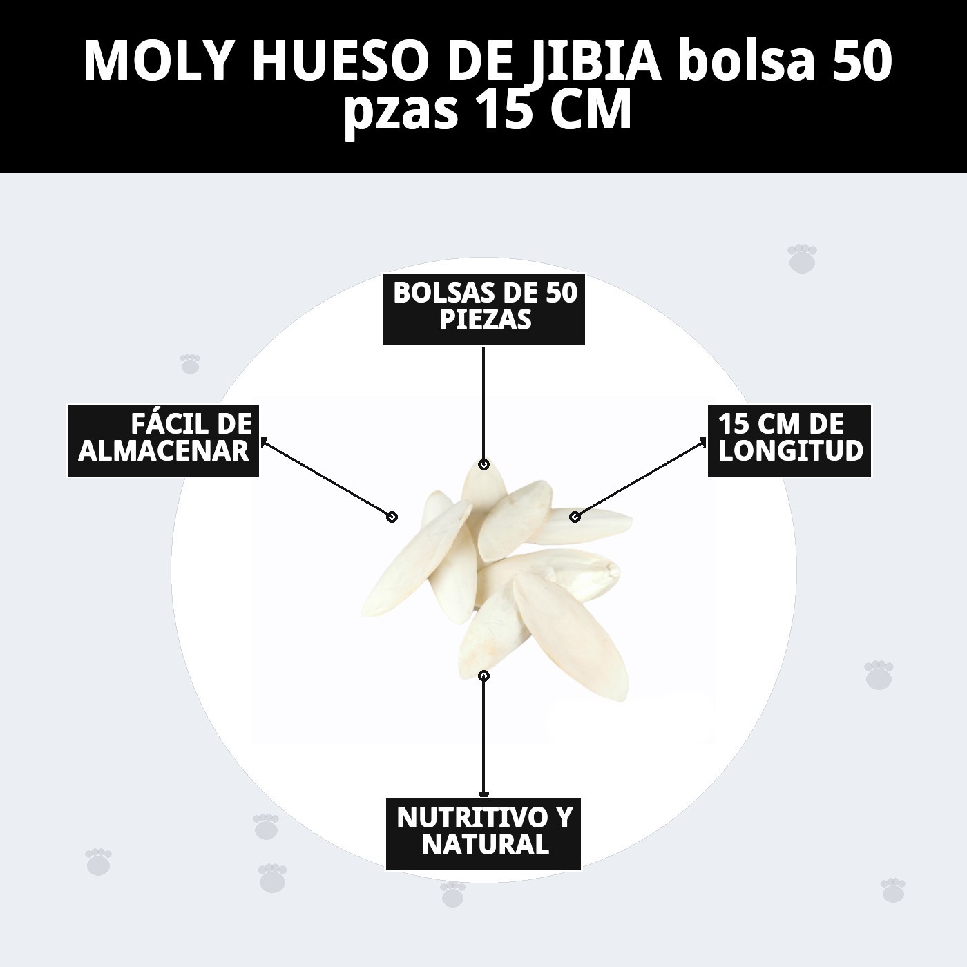 MOLY HUESO DE JIBIA bolsa 50 pzas 15 CM