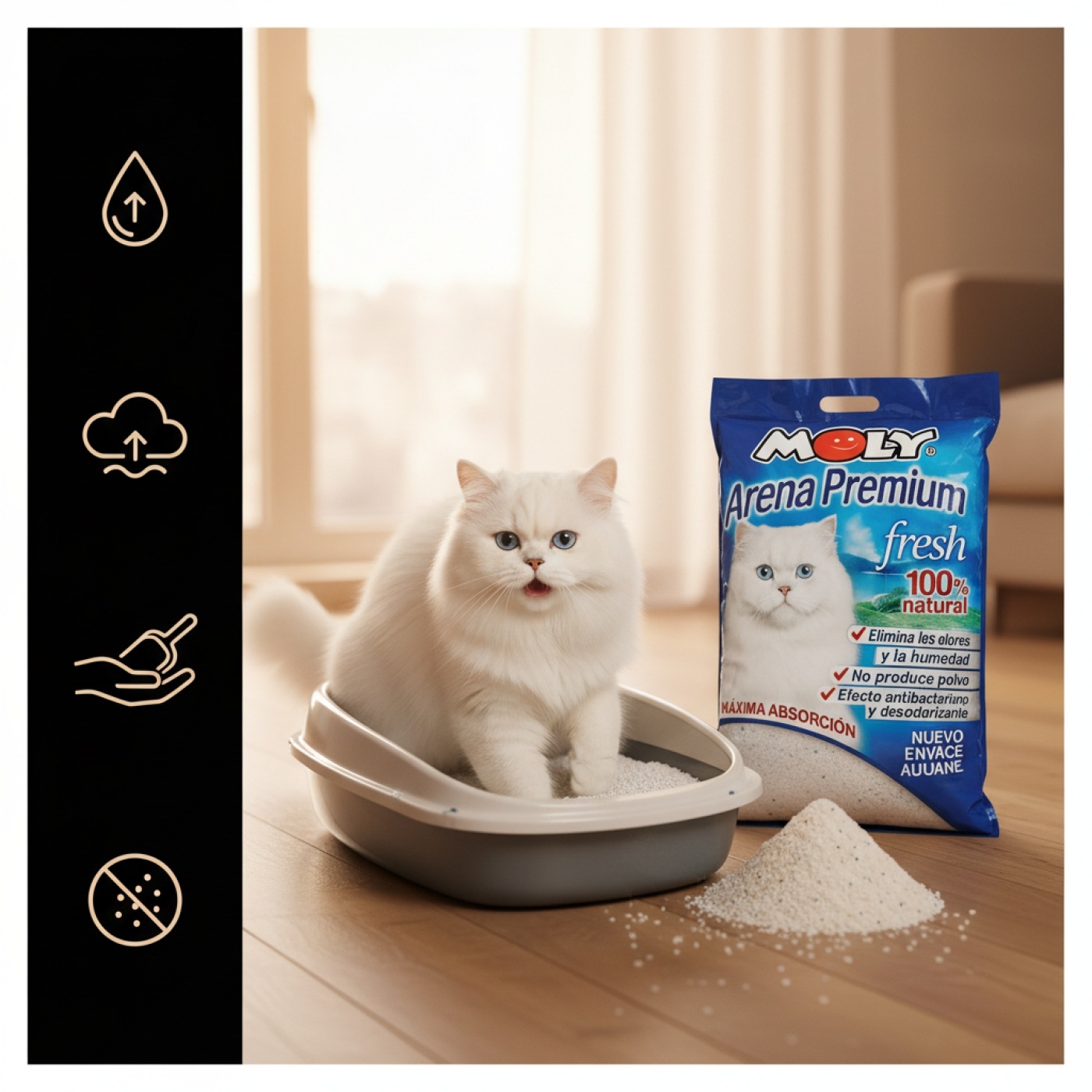 Moly Premium Silica Cat Litter 17.9 L (7.5 kg) | Maximum Absorption and Odor Control