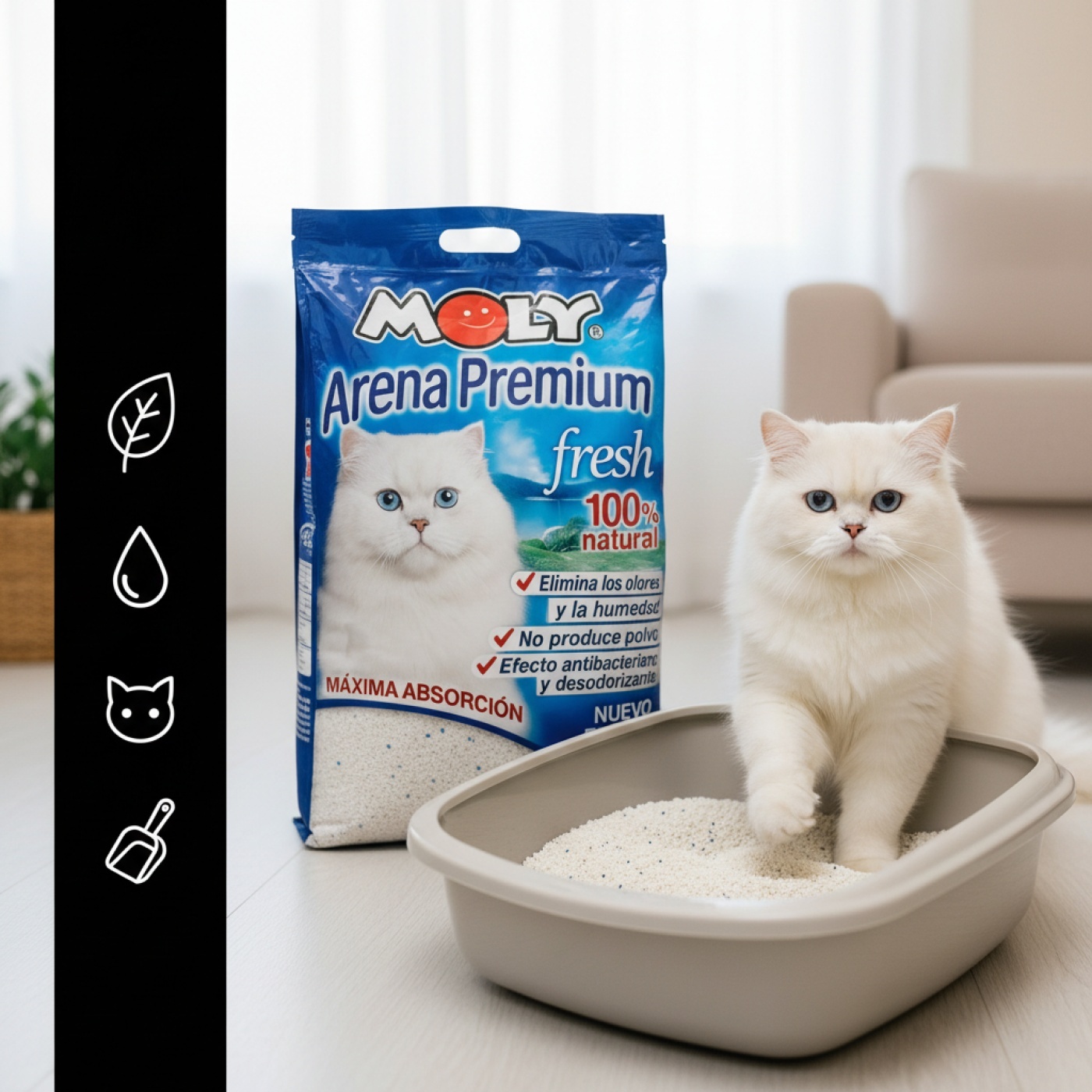 Moly Premium Silica Cat Litter 17.9 L (7.5 kg) | Maximum Absorption and Odor Control