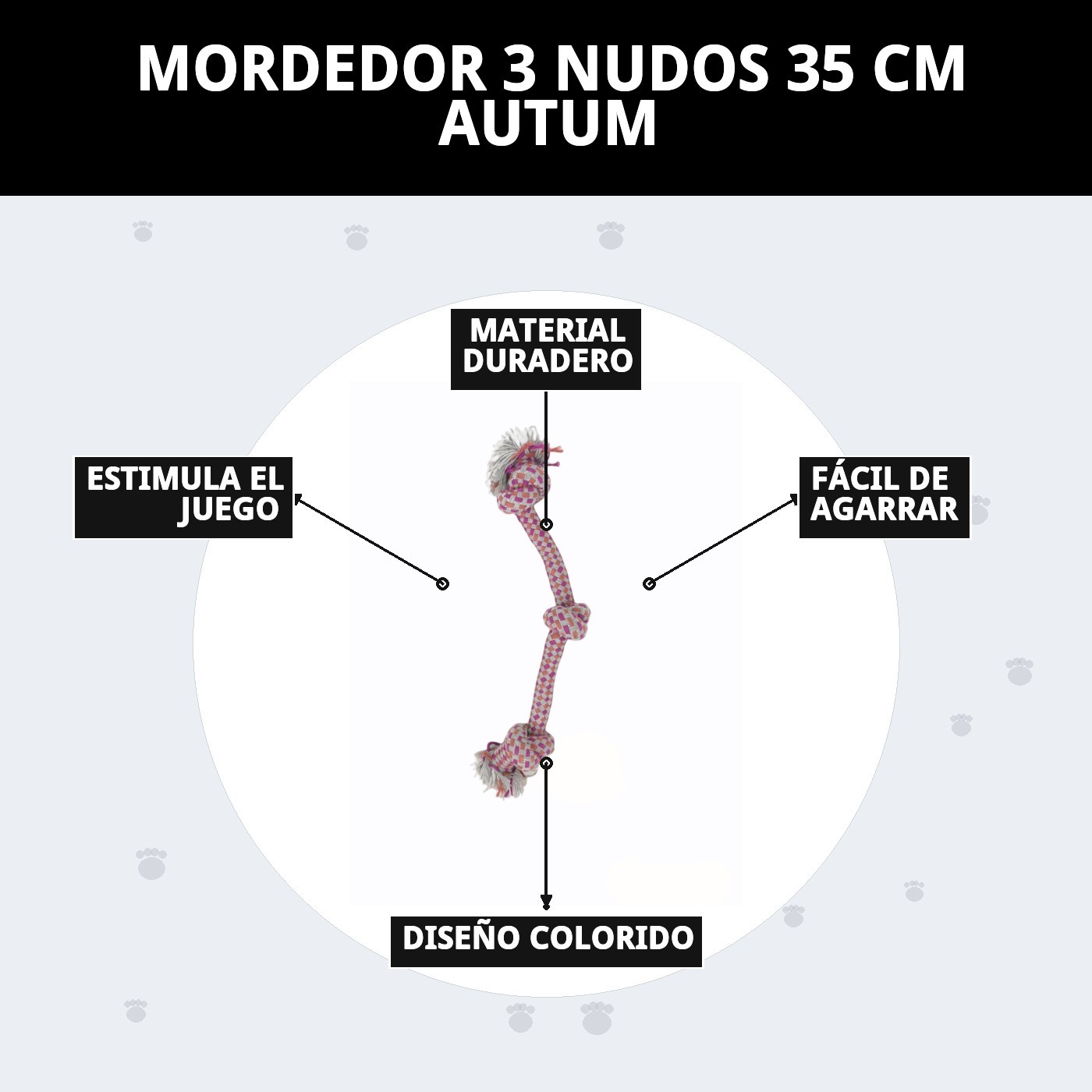 Mordedor 3 Nudos Autumn 35 cm Extragrueso Moly | Cuerda Súper Resistente para Perros de Mordida Fuerte