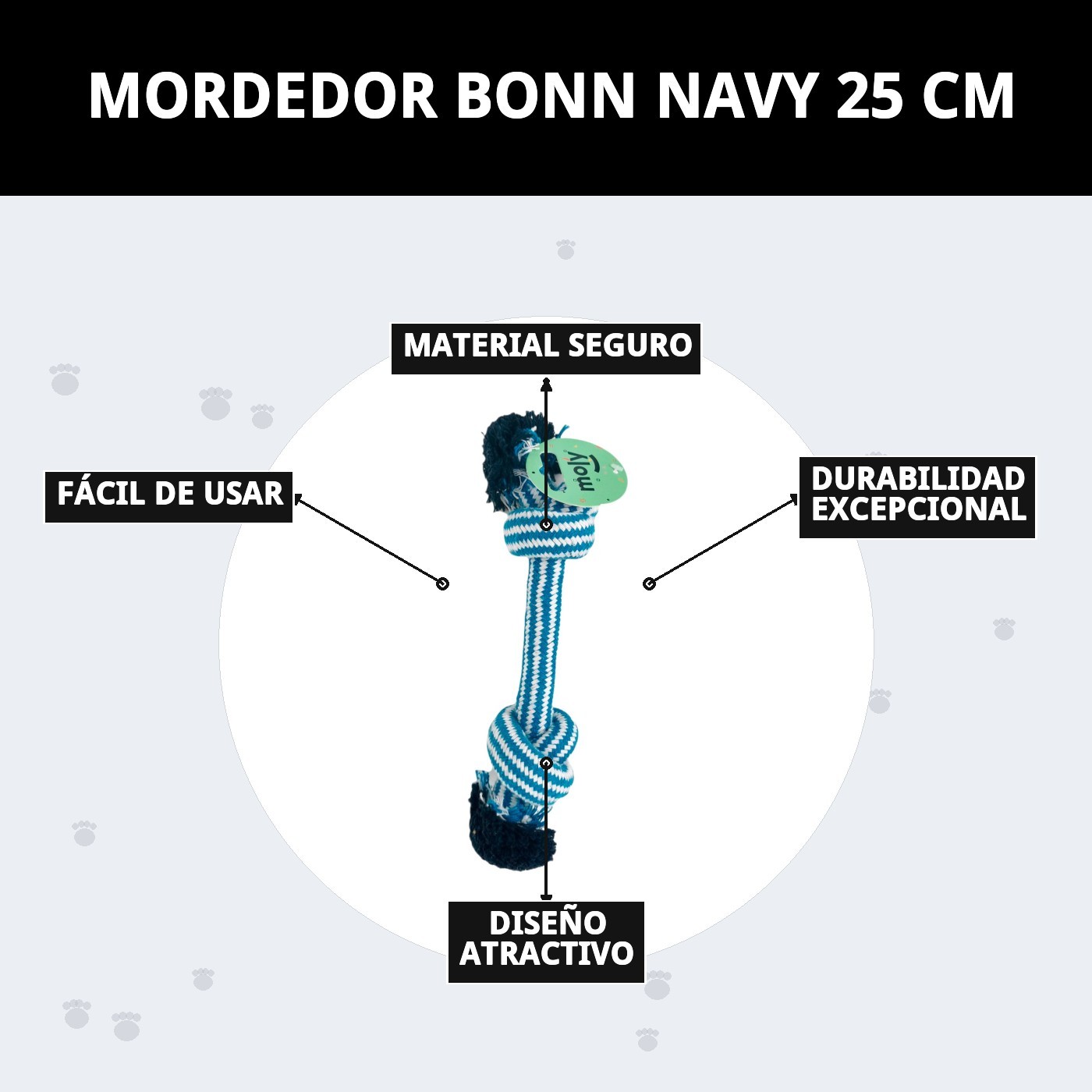 Mordedor Bonn Navy 25 cm Moly | Juguete Resistente para Morder y Jugar a Diario