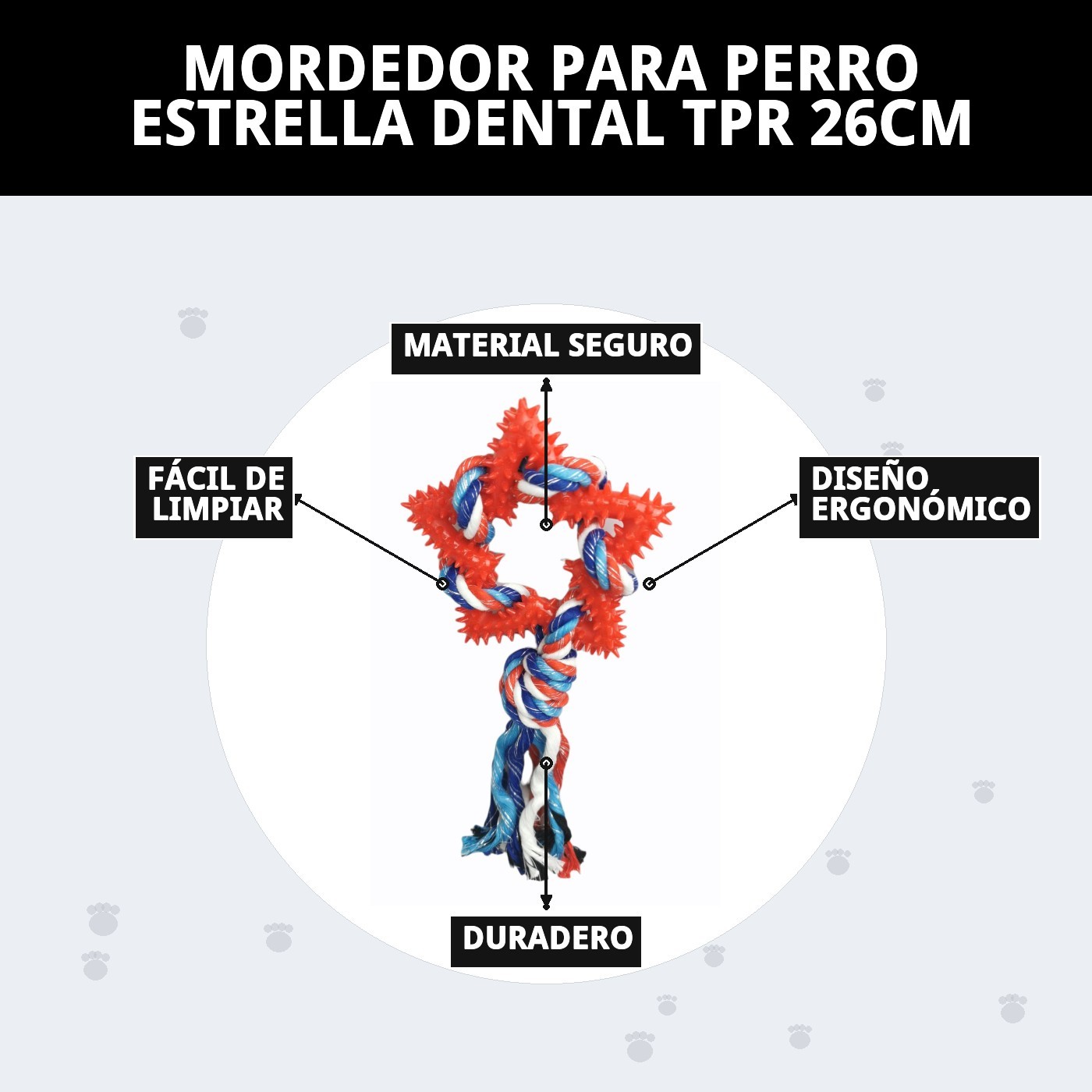 Mordedor Estrella Dental TPR 26 cm Moly | Juguete Resistente que Limpia Dientes y Masajea Encías