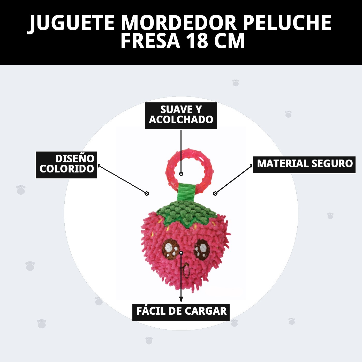 Mordedor Fresa para Perros 18 cm Moly | Peluche Suave con Sonido y Textura Estimulante