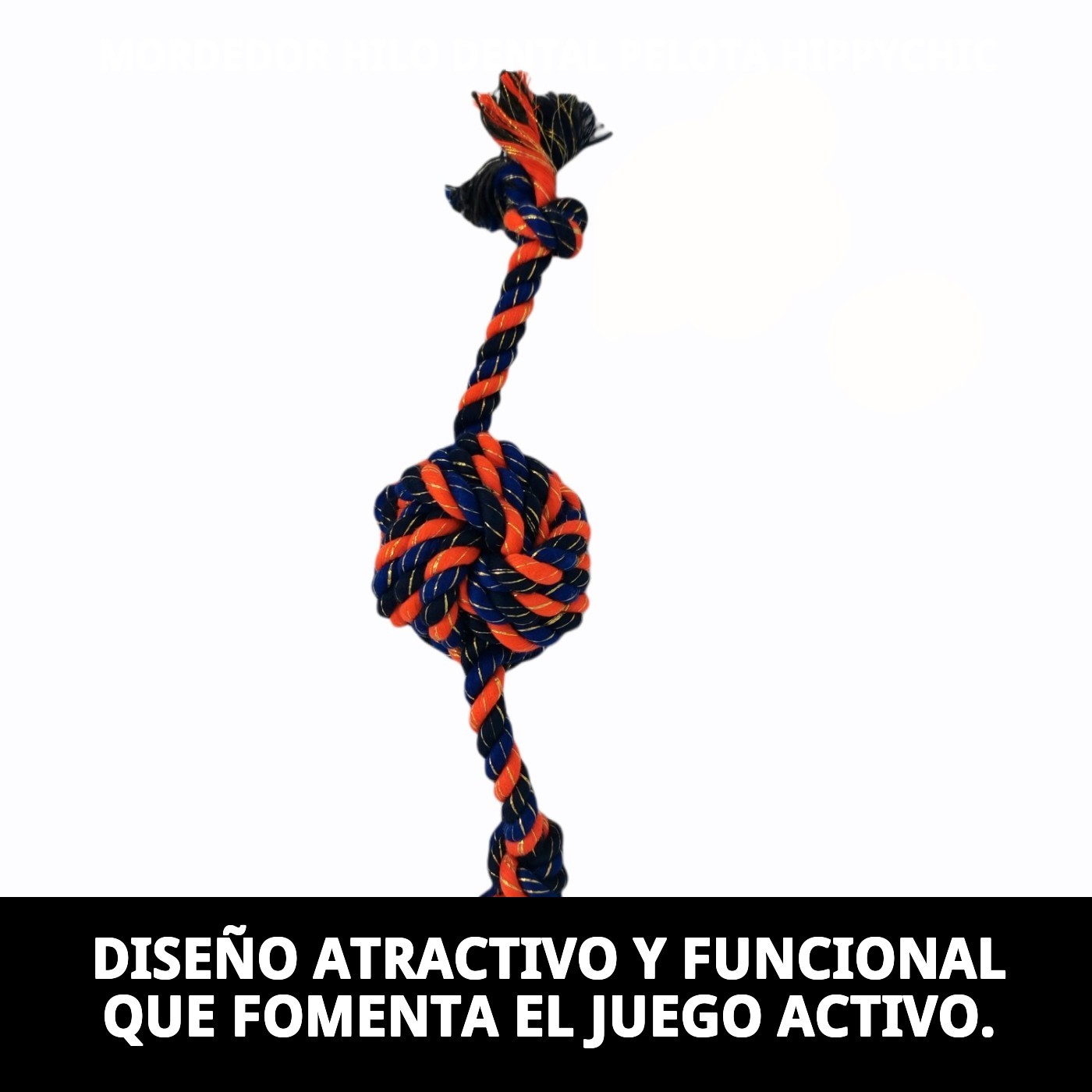 Mordedor Hilo Dental con Pelota Hippychic Moly | Juguete Limpia Dientes para Perros Activos