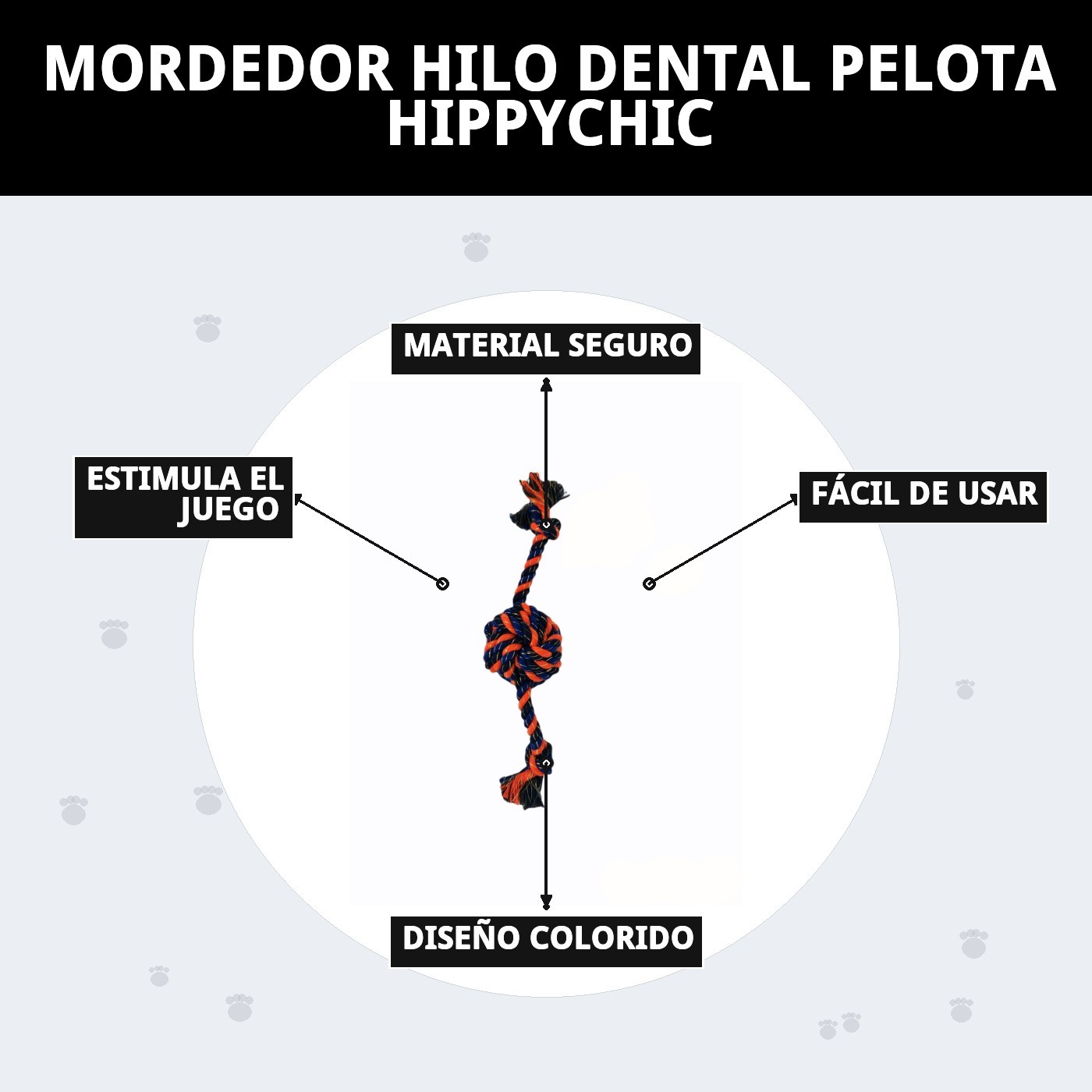 Mordedor Hilo Dental con Pelota Hippychic Moly | Juguete Limpia Dientes para Perros Activos