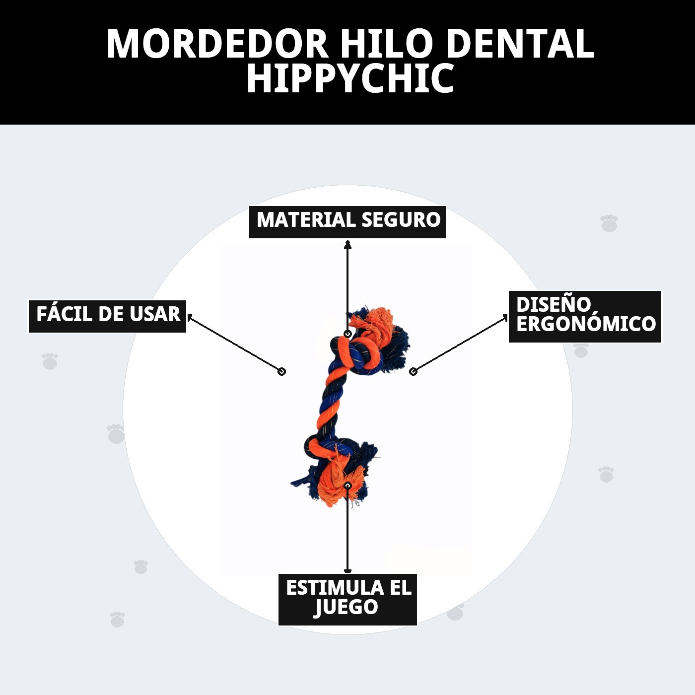 Mordedor Hilo Dental Hippychic Moly | Juguete Limpia Dientes con Cuerda para Perros de Todas las Razas
