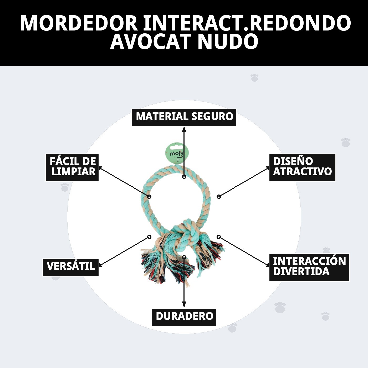 Mordedor Interactivo Redondo Avocat con Nudo Moly | Juguete Resistente y Estimulante para Perros