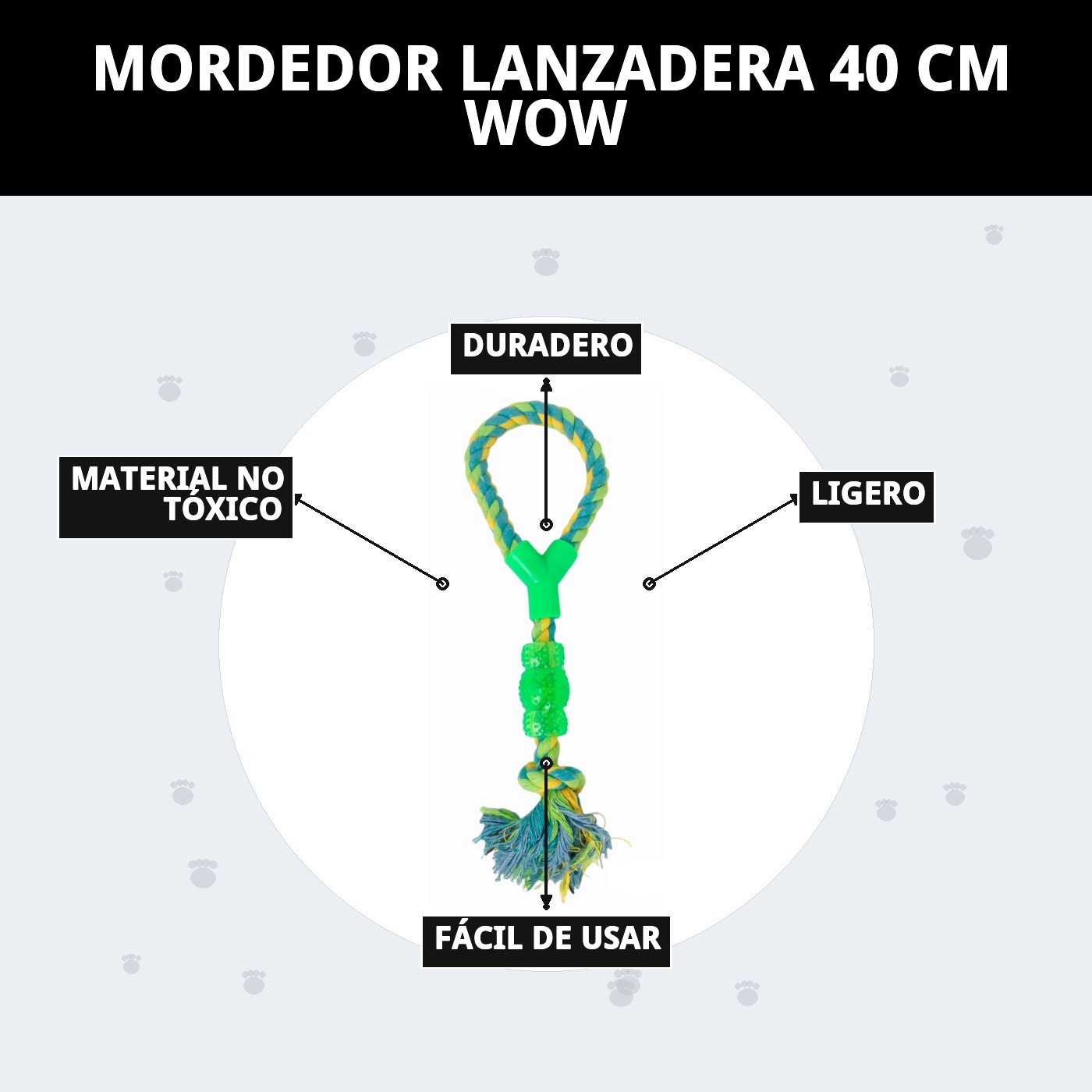 Mordedor Lanzadera WOW 40 cm Moly | Juguete Resistente para Lanzar, Morder y Jugar al Aire Libre